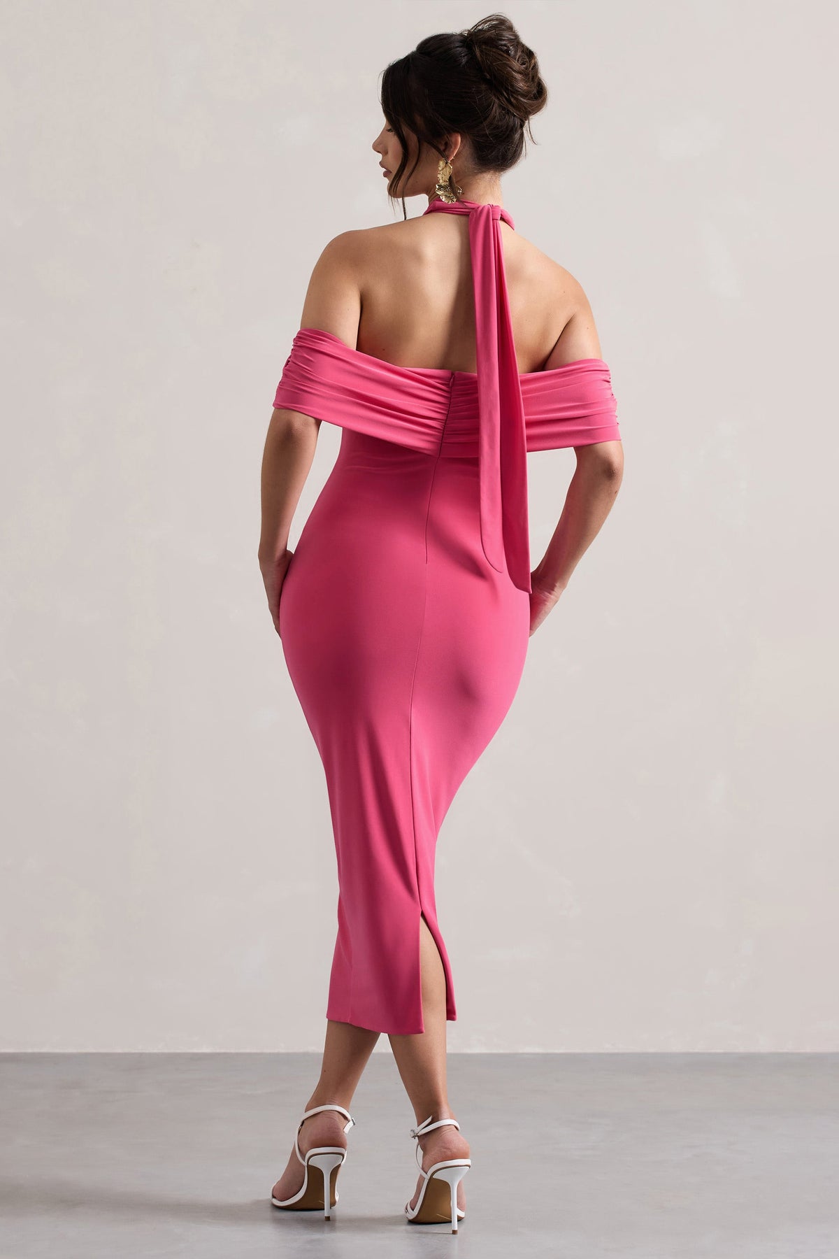 Connect | Rosa Bodycon-Midikleid mit Halterkragen und Cut-Outs
