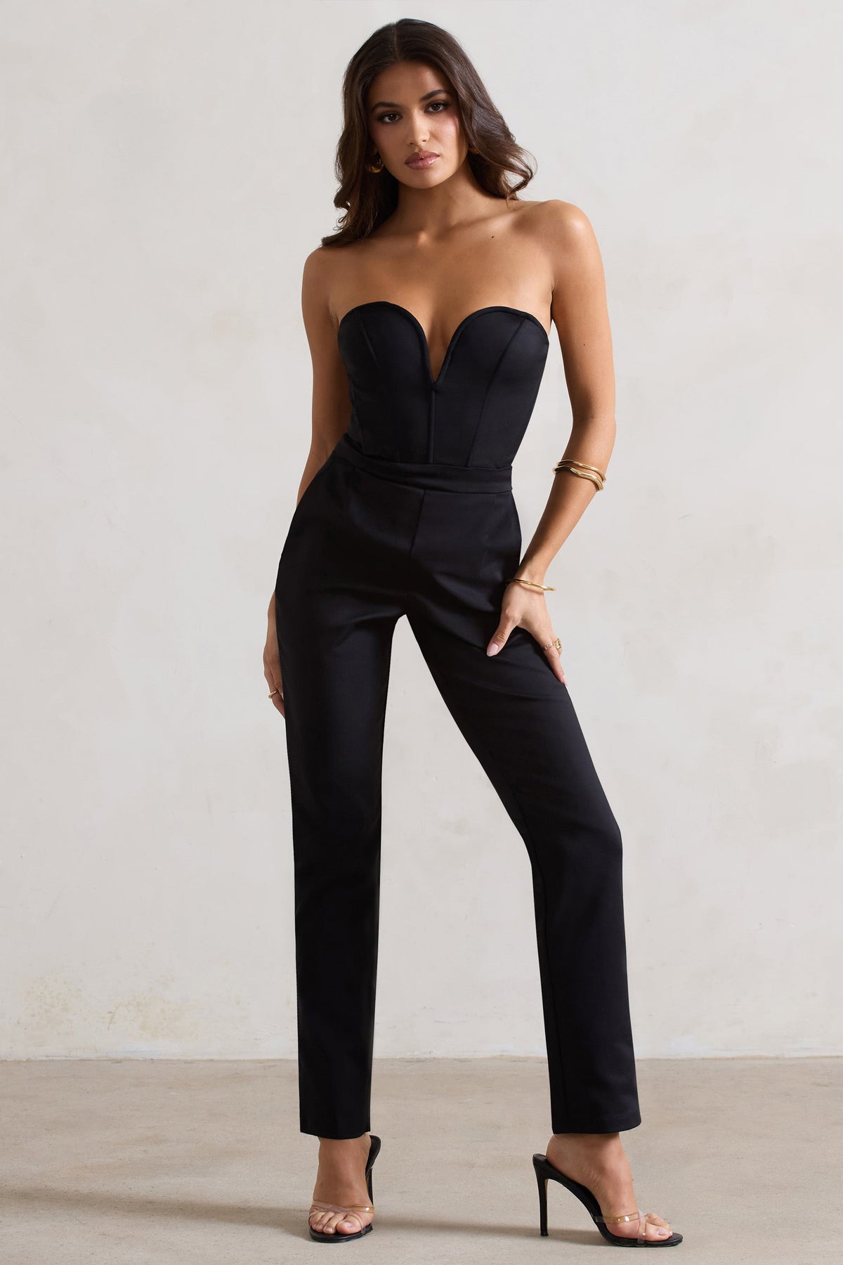 Camden | Schwarzer Korsett-Stil, maßgeschneiderter Jumpsuit mit geradem Bein