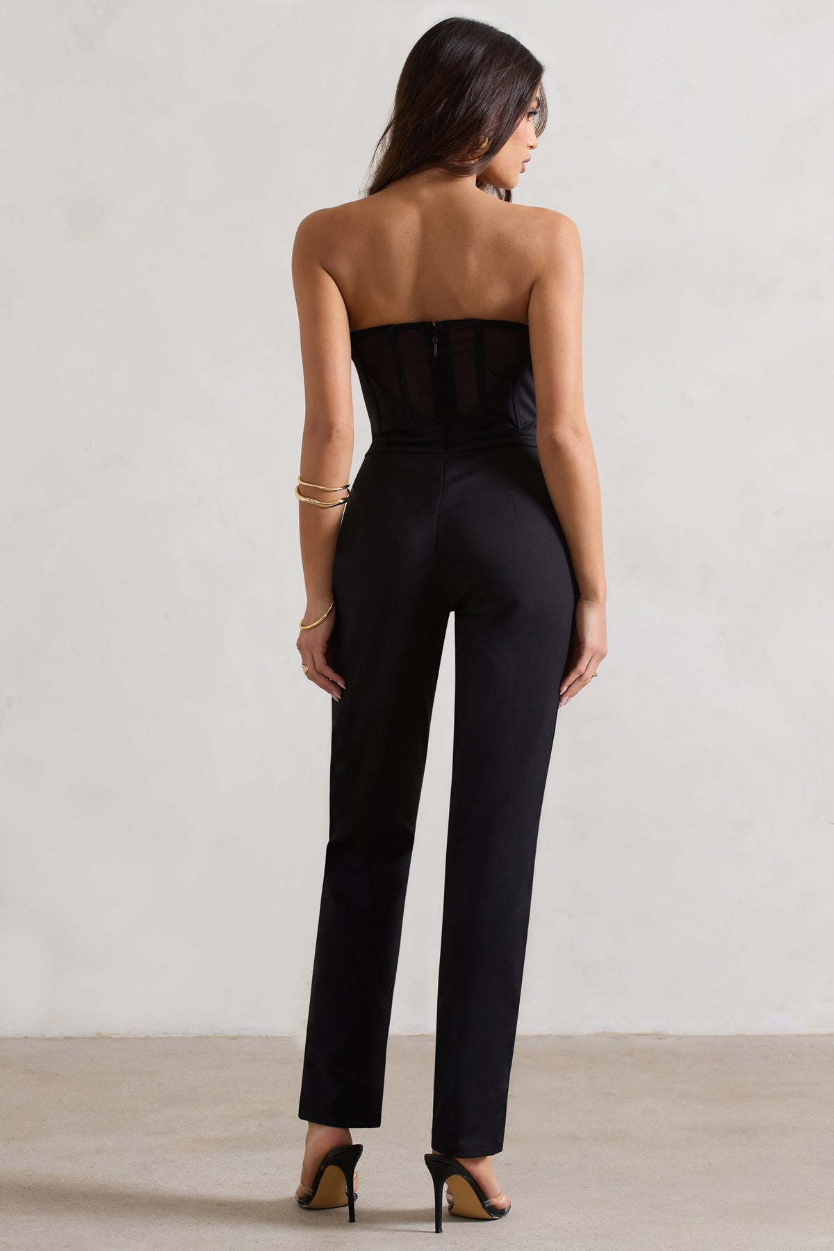 Camden | Schwarzer Korsett-Stil, maßgeschneiderter Jumpsuit mit geradem Bein