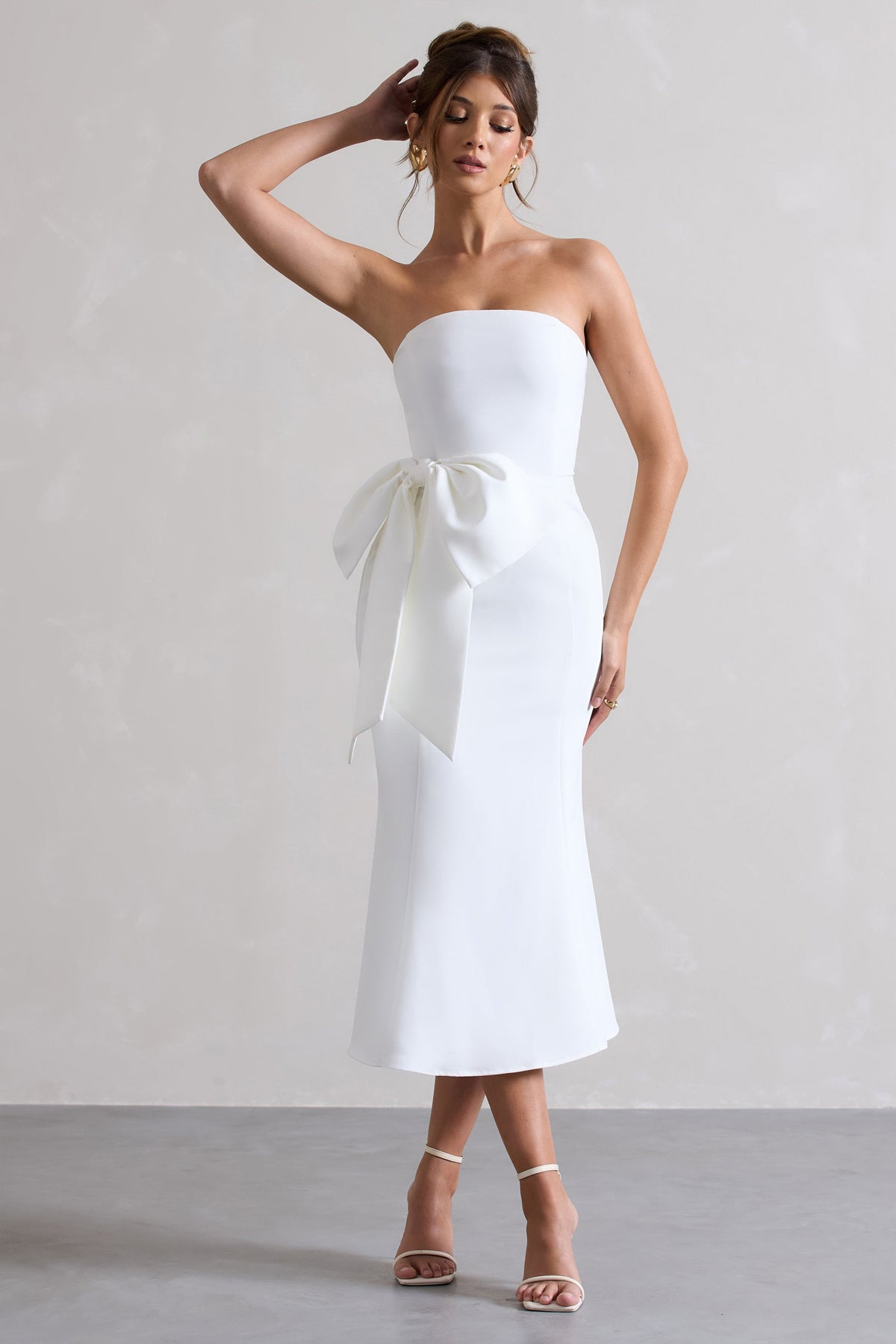 To Me | Weißes Bandeau-Midikleid mit Großer Schleife