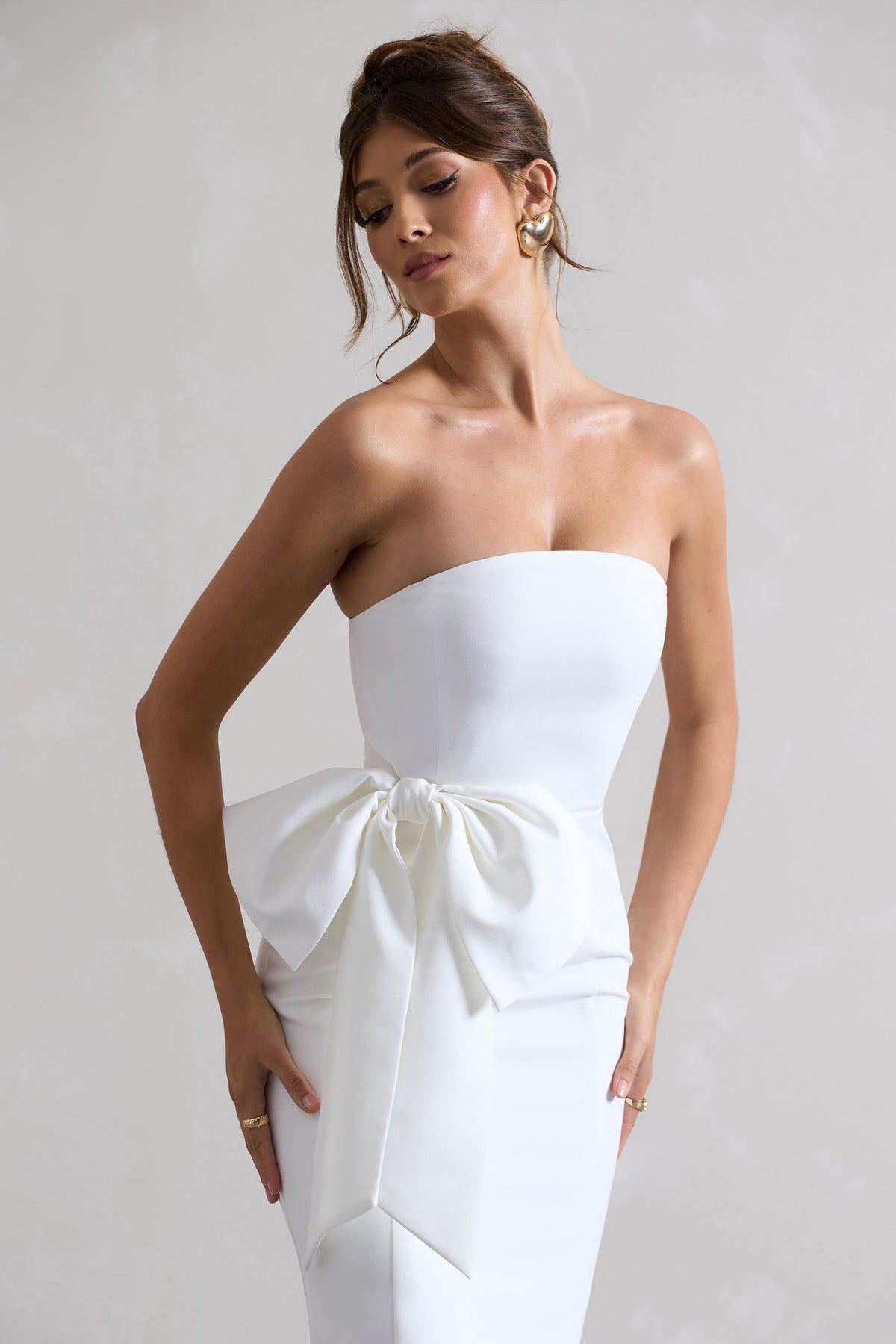 To Me | Weißes Bandeau-Midikleid mit Großer Schleife
