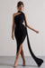 Icon | Schwarzes Ein-schulter-Maxikleid mit Cut-Out und Schal