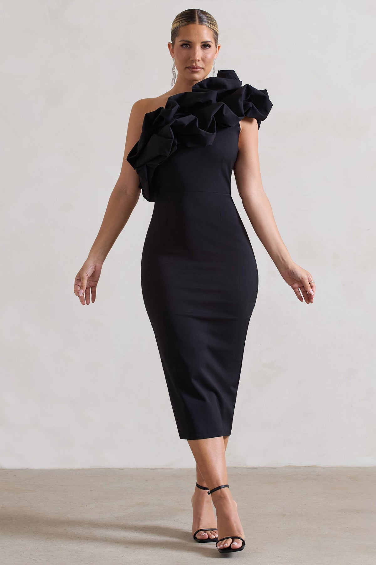 Orchestra | Schwarzes Ein-schulter-Midikleid mit Rüschen