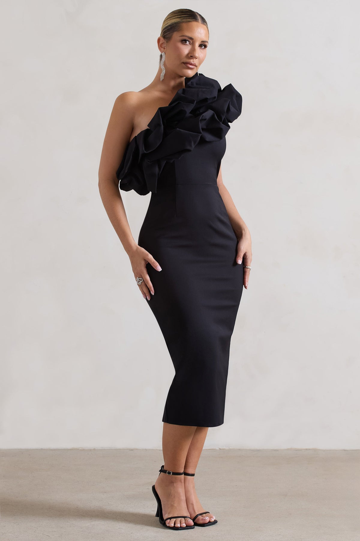 Orchestra | Schwarzes Ein-schulter-Midikleid mit Rüschen