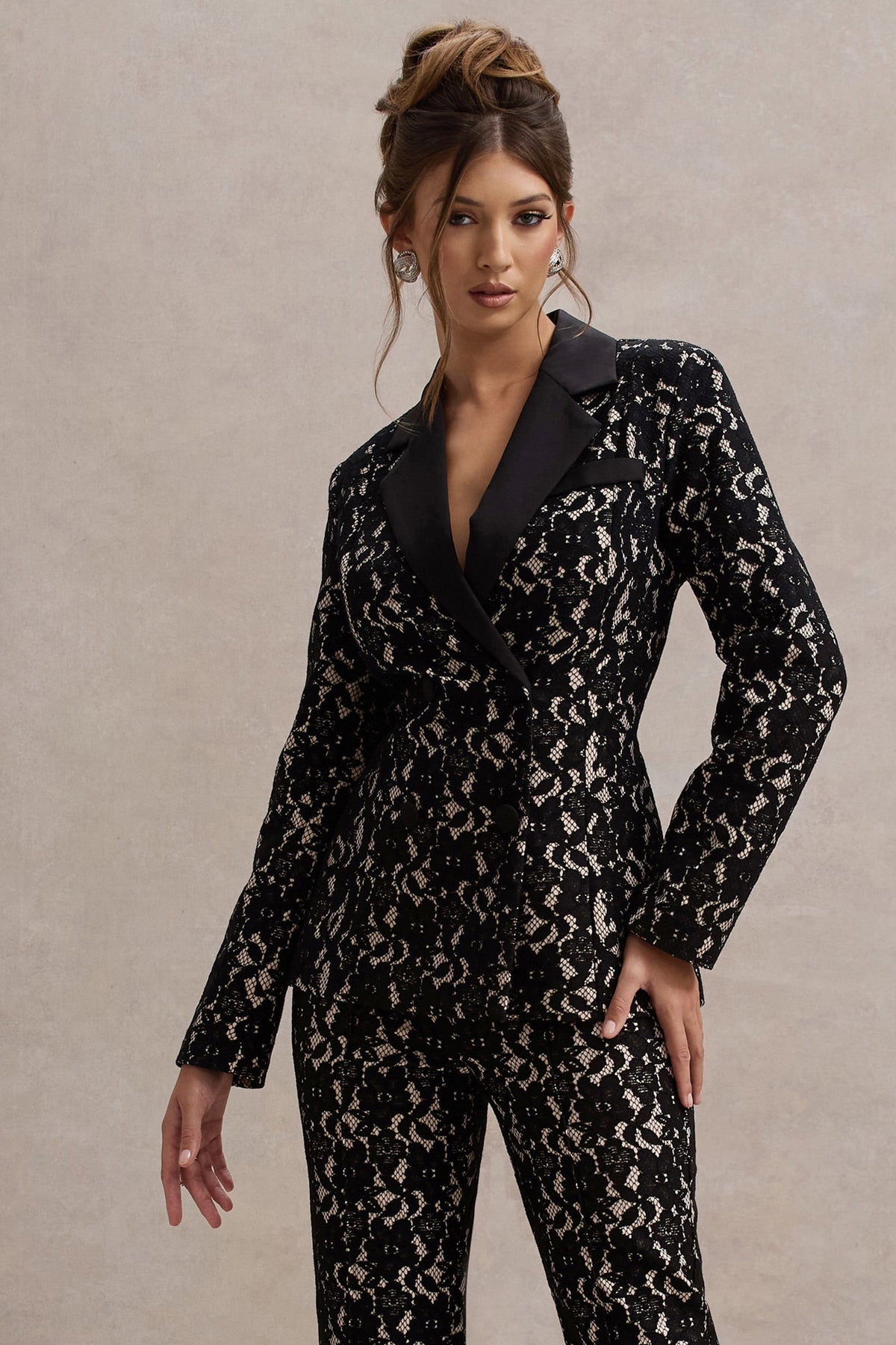 Kennedy | Schwarzer Blazer aus maßgeschneiderter Spitze