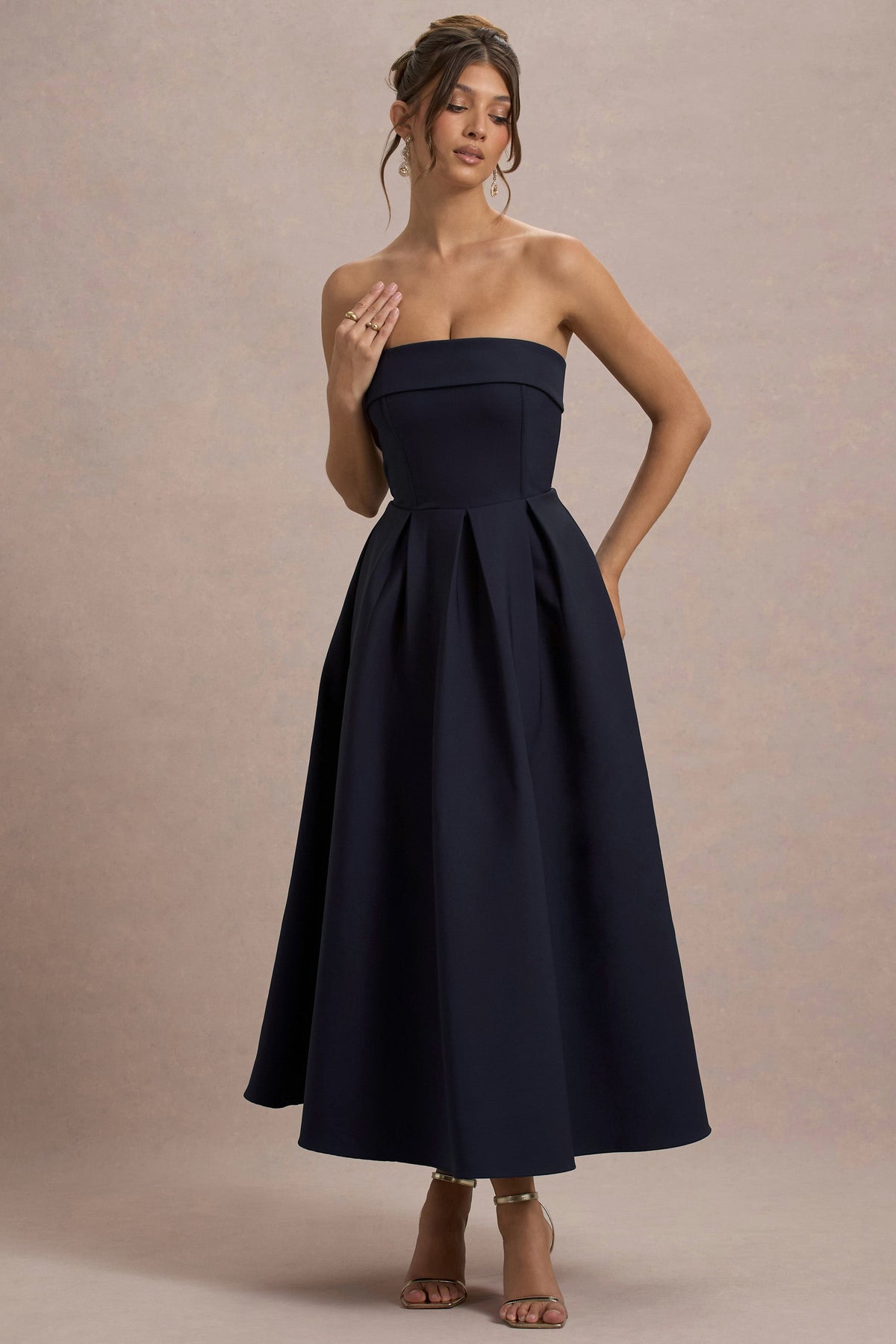Annalise | Marinenblaues Bandeau-Skater-Midikleid
