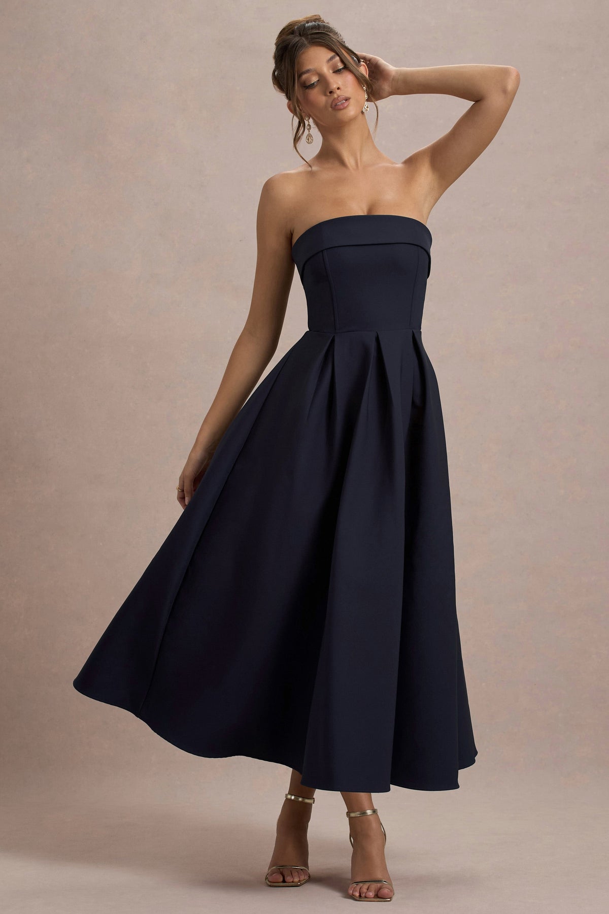 Annalise | Marinenblaues Bandeau-Skater-Midikleid