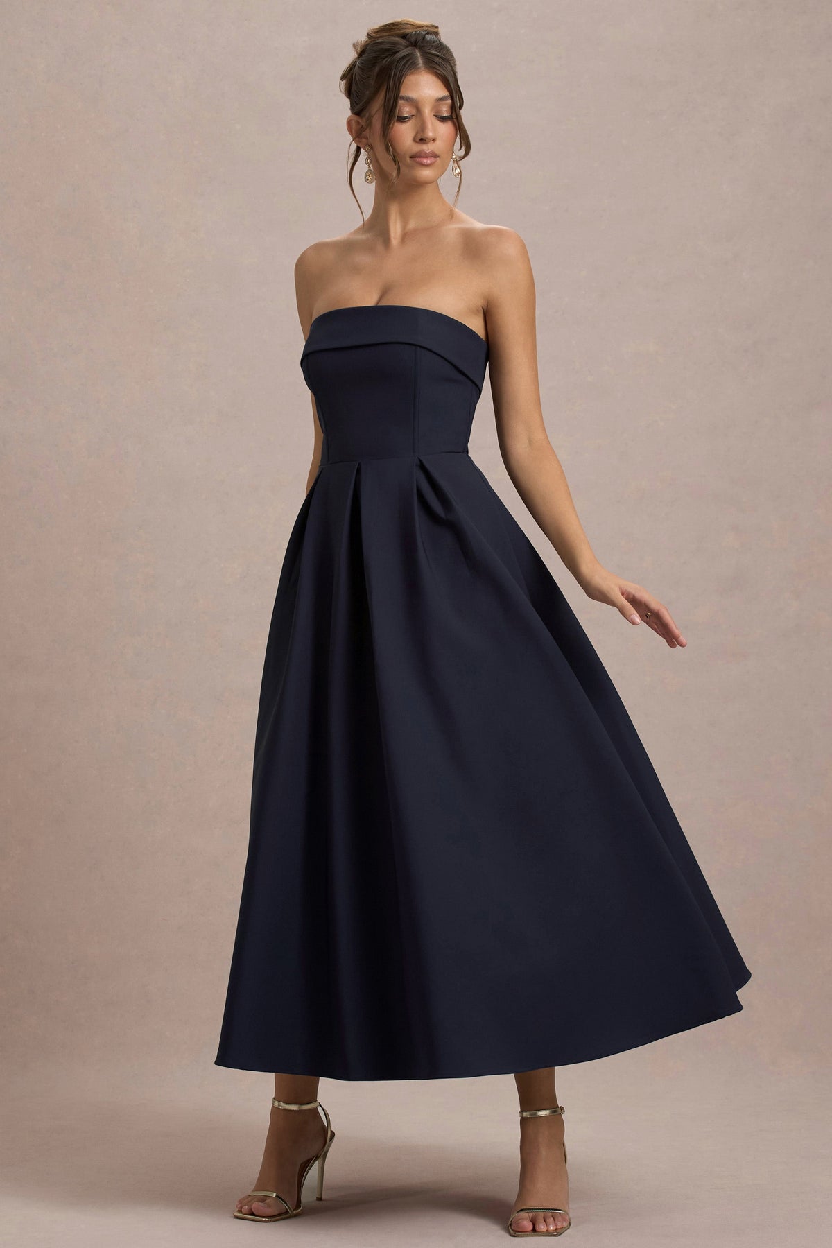 Annalise | Marinenblaues Bandeau-Skater-Midikleid