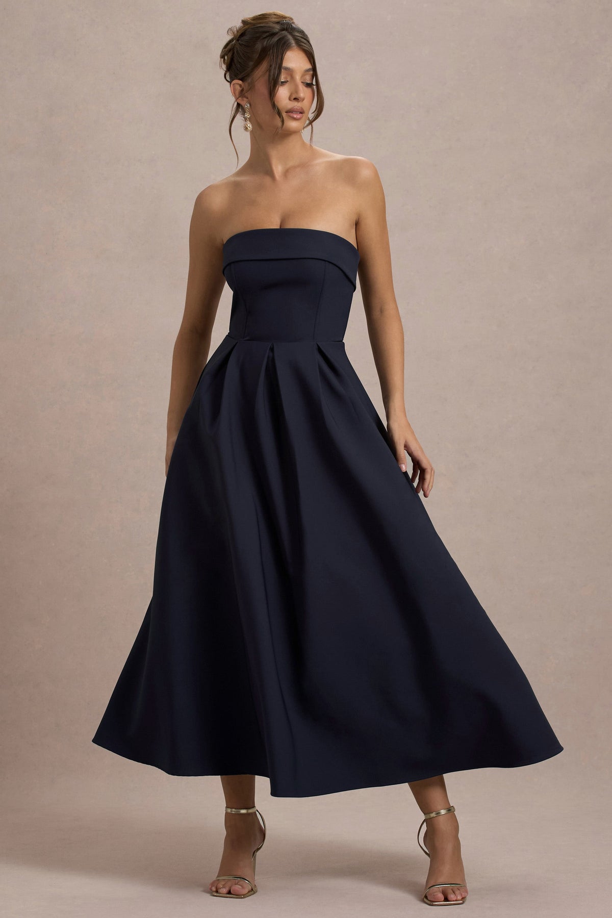 Annalise | Marinenblaues Bandeau-Skater-Midikleid