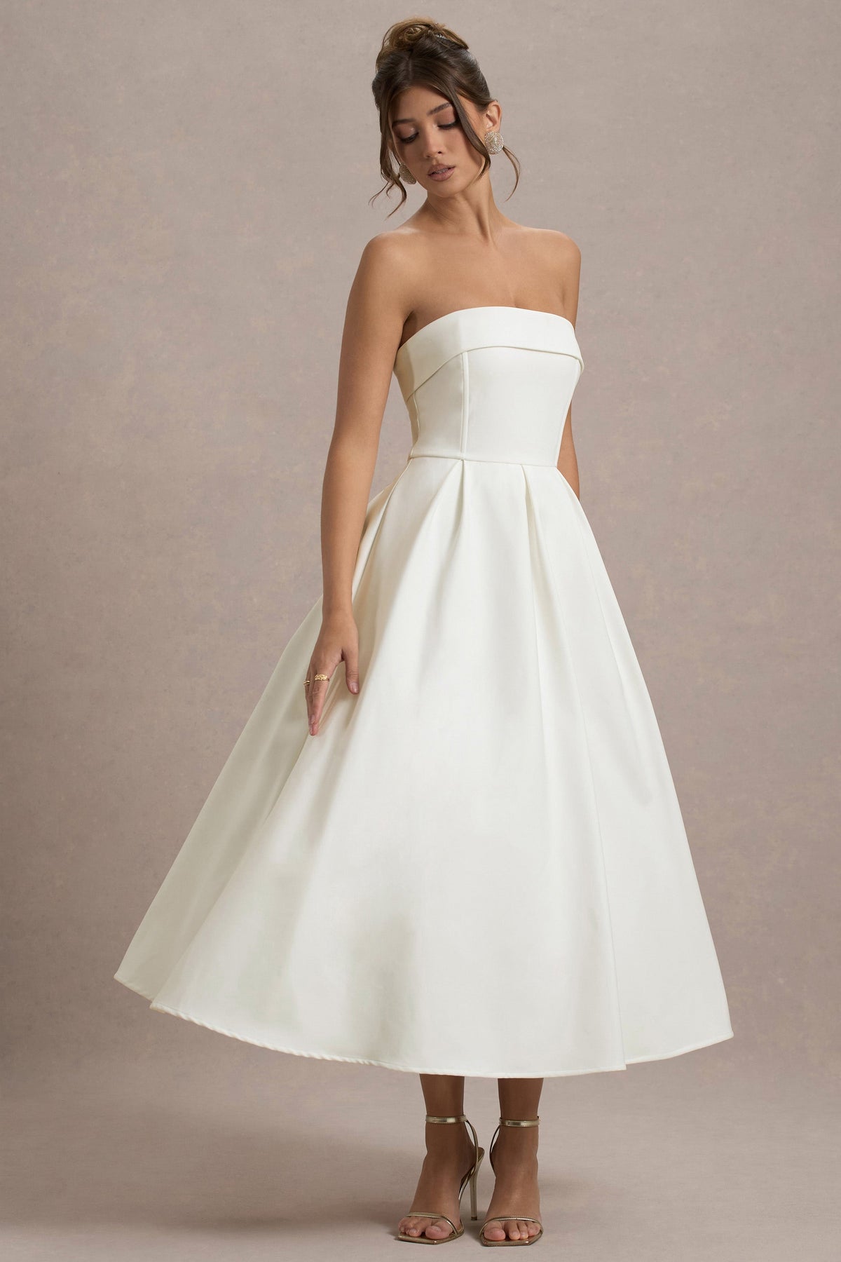 Annalise | Ecrufarbenes Bandeau-Skater-Midikleid