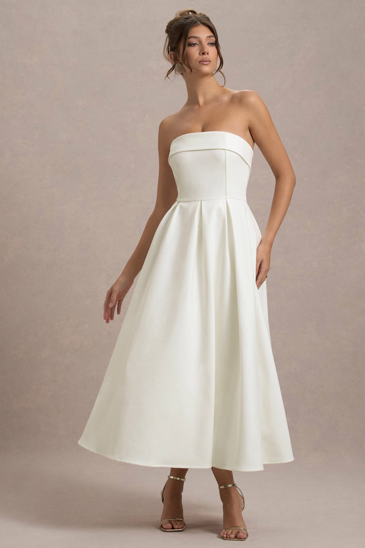 Annalise | Ecrufarbenes Bandeau-Skater-Midikleid