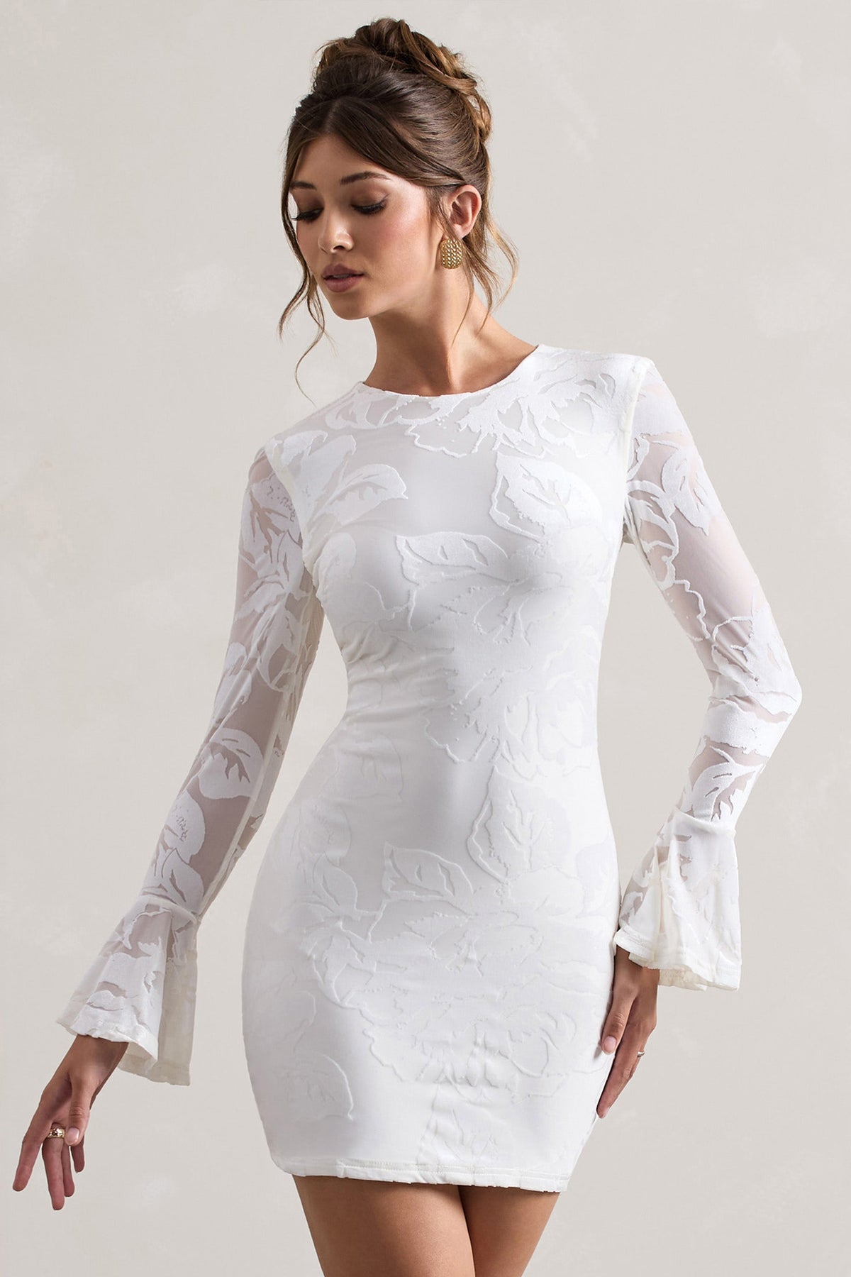 Della | Weißes Bodycon-Minikleid mit ausgestellten Ärmeln