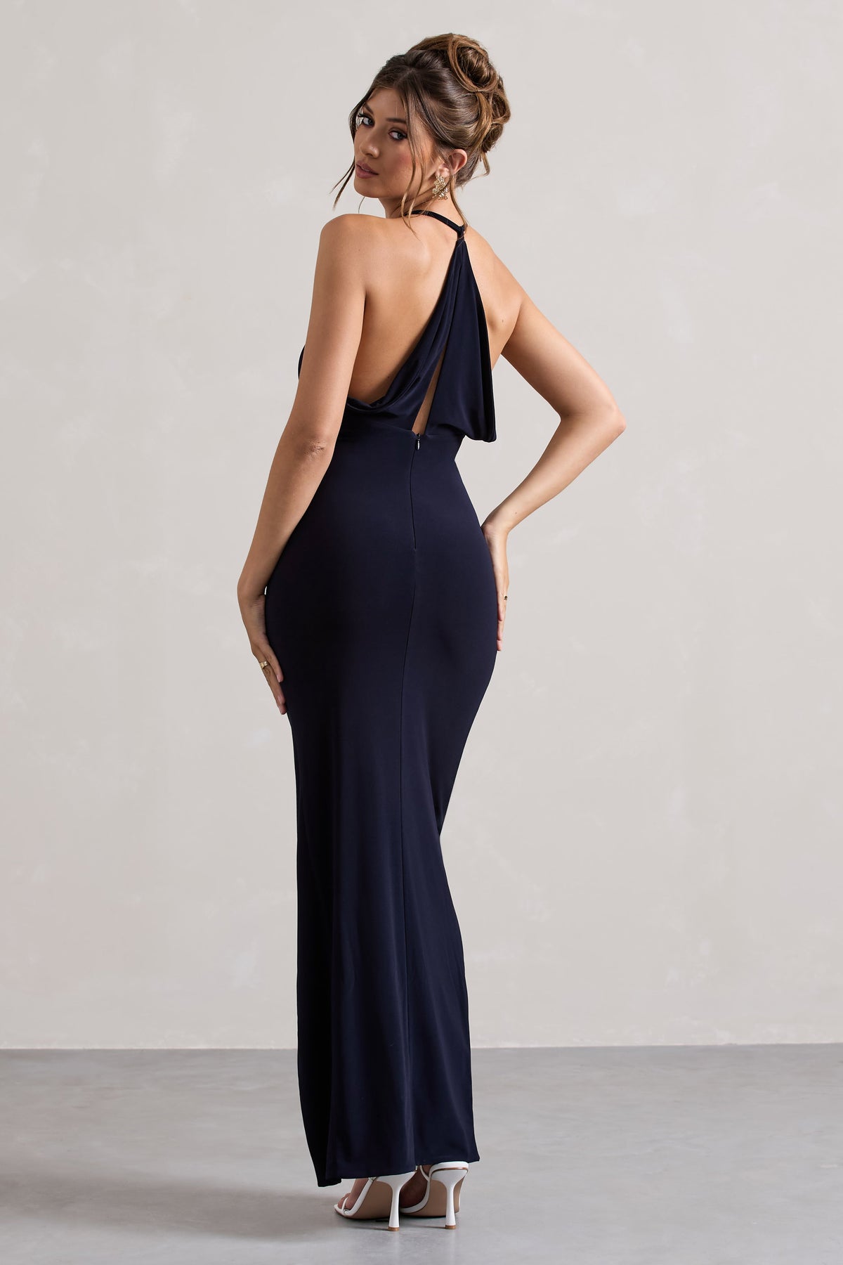 Domenica | Marineblaues Maxi-Kleid mit Halterneck und Wickeldesign