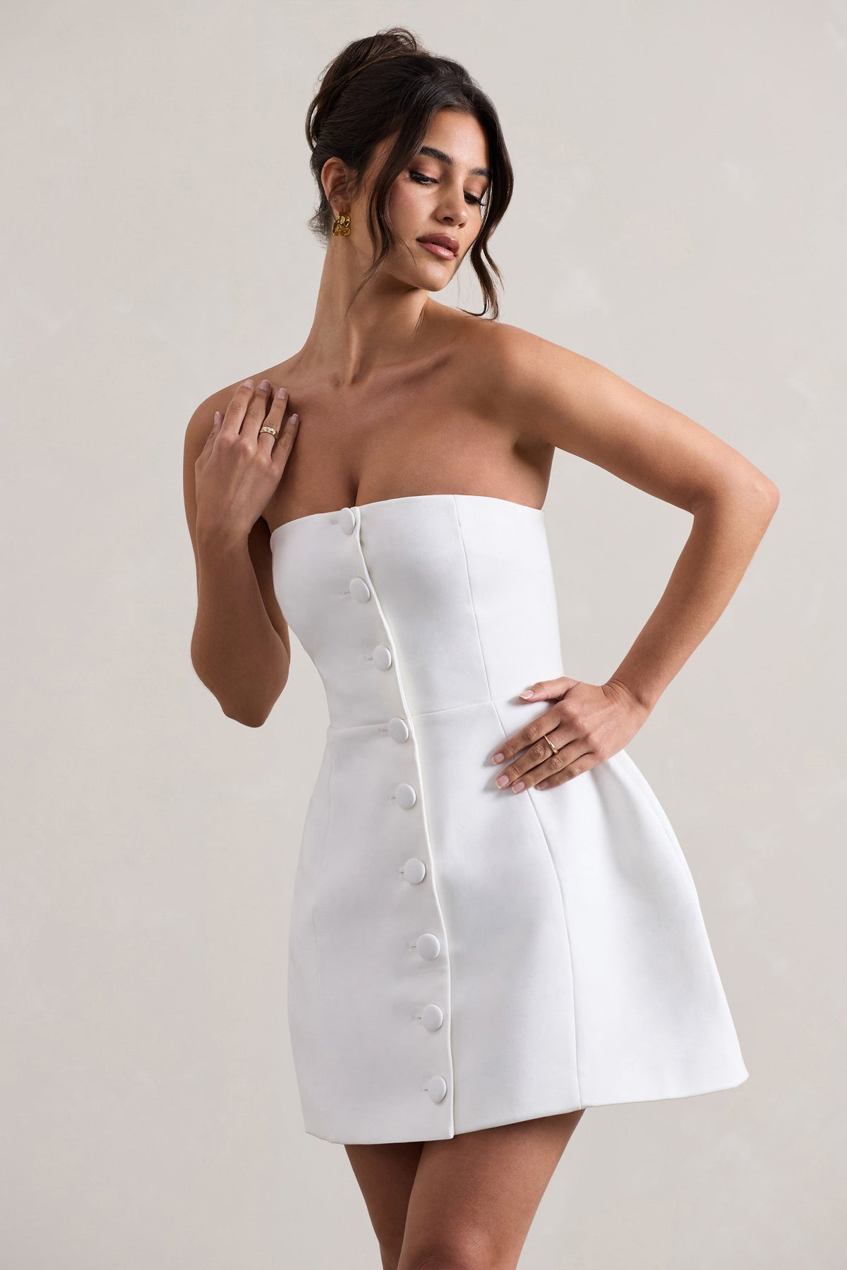 Anniston | Weißes Bandeau-Tailored-Kleid mit Knöpfen im Mini-Stil
