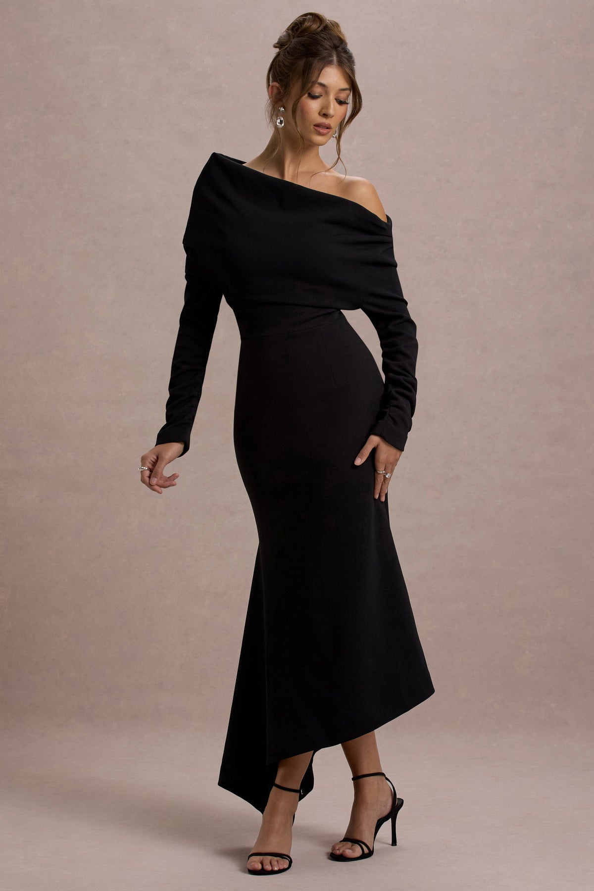 Lou | Schwarzes asymmetrisches One-Shoulder-Maxikleid