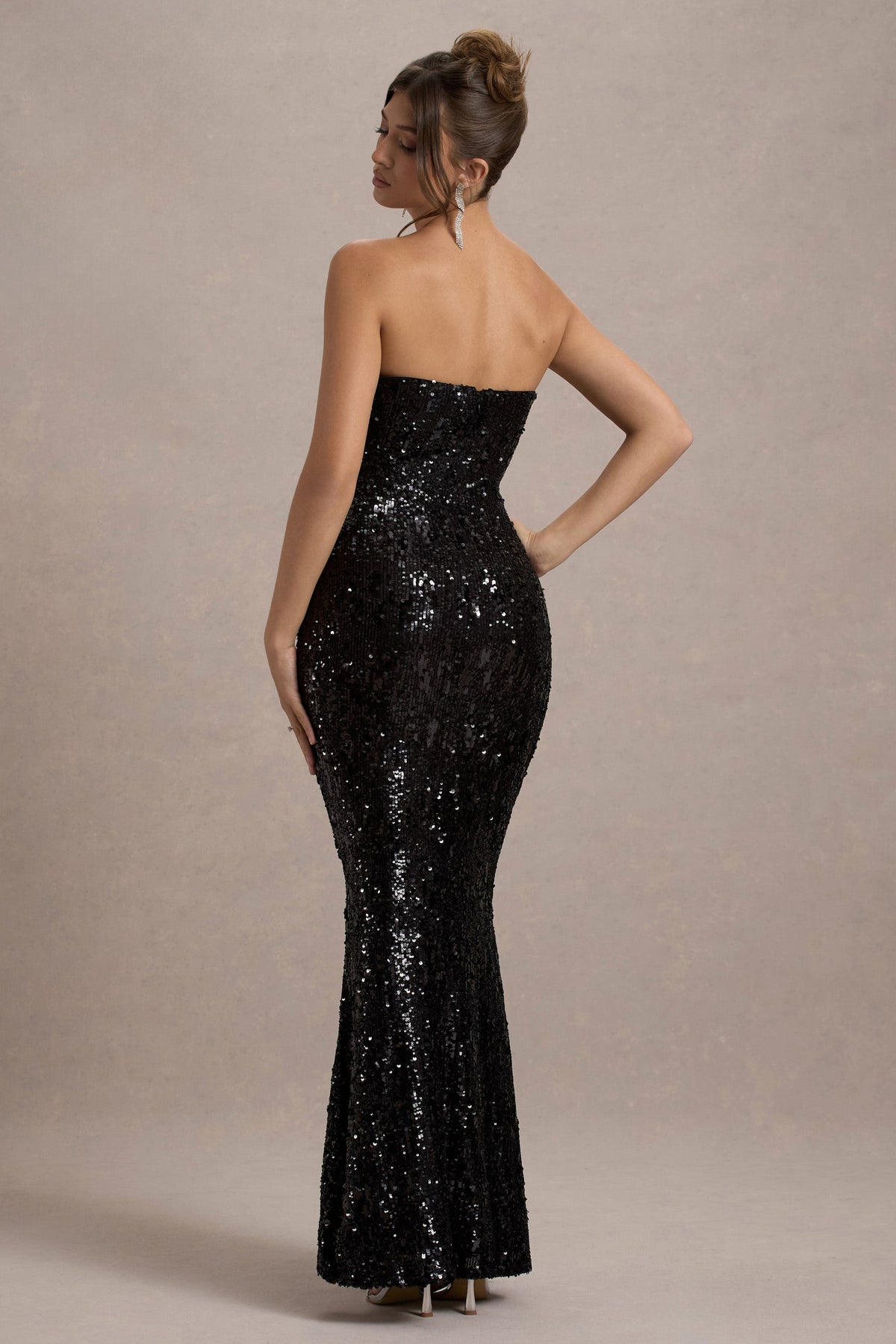 Like Magic | Schwarzes Pailletten-Bandeau-Maxikleid