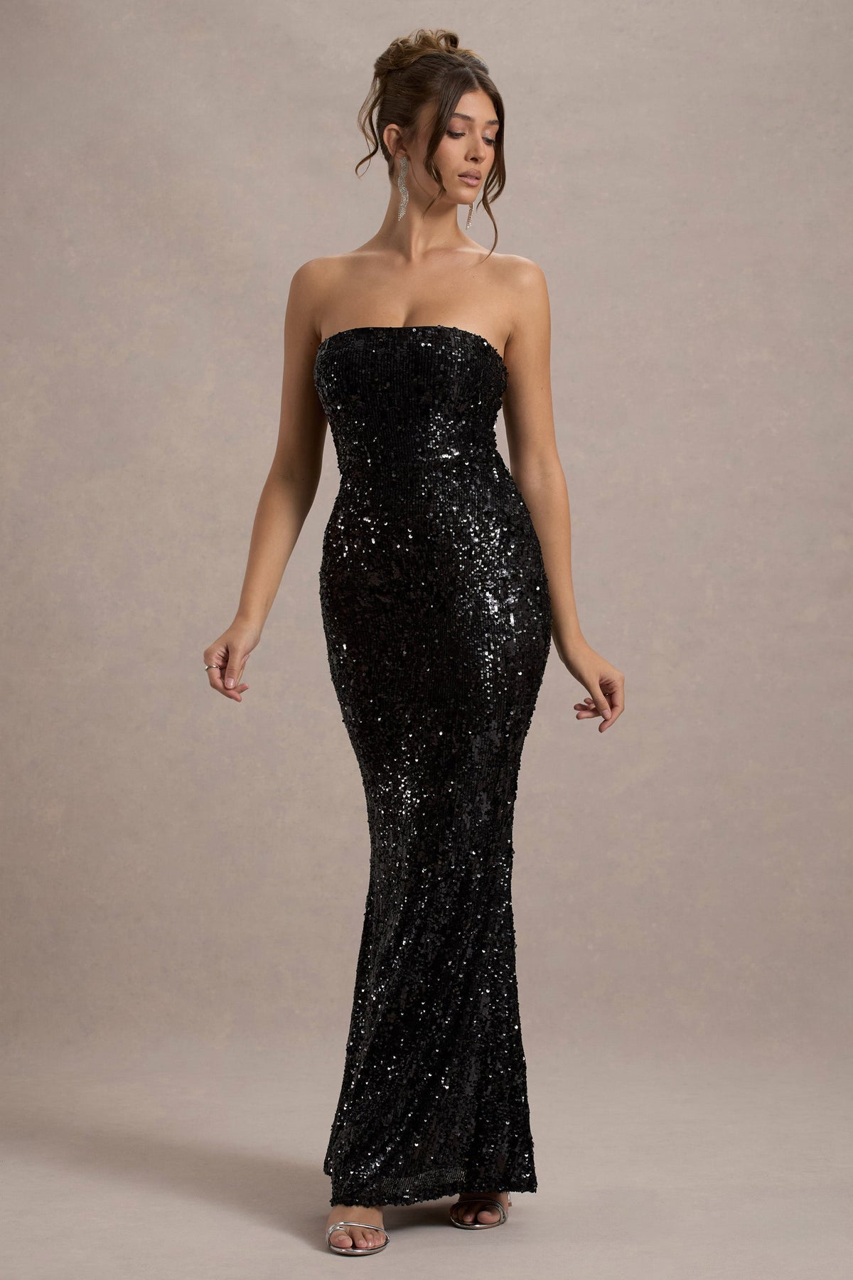 Like Magic | Schwarzes Pailletten-Bandeau-Maxikleid