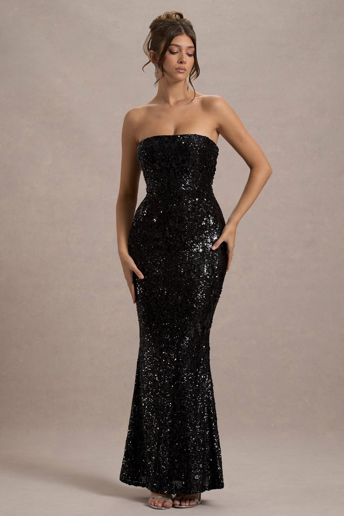 Like Magic | Schwarzes Pailletten-Bandeau-Maxikleid