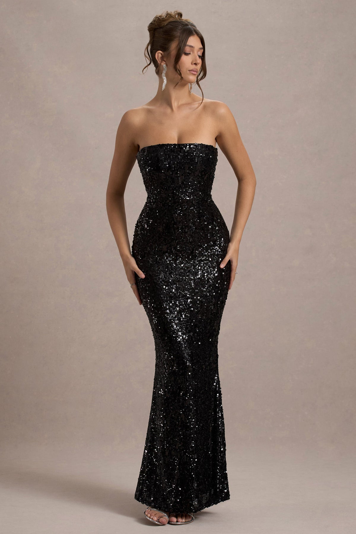 Like Magic | Schwarzes Pailletten-Bandeau-Maxikleid