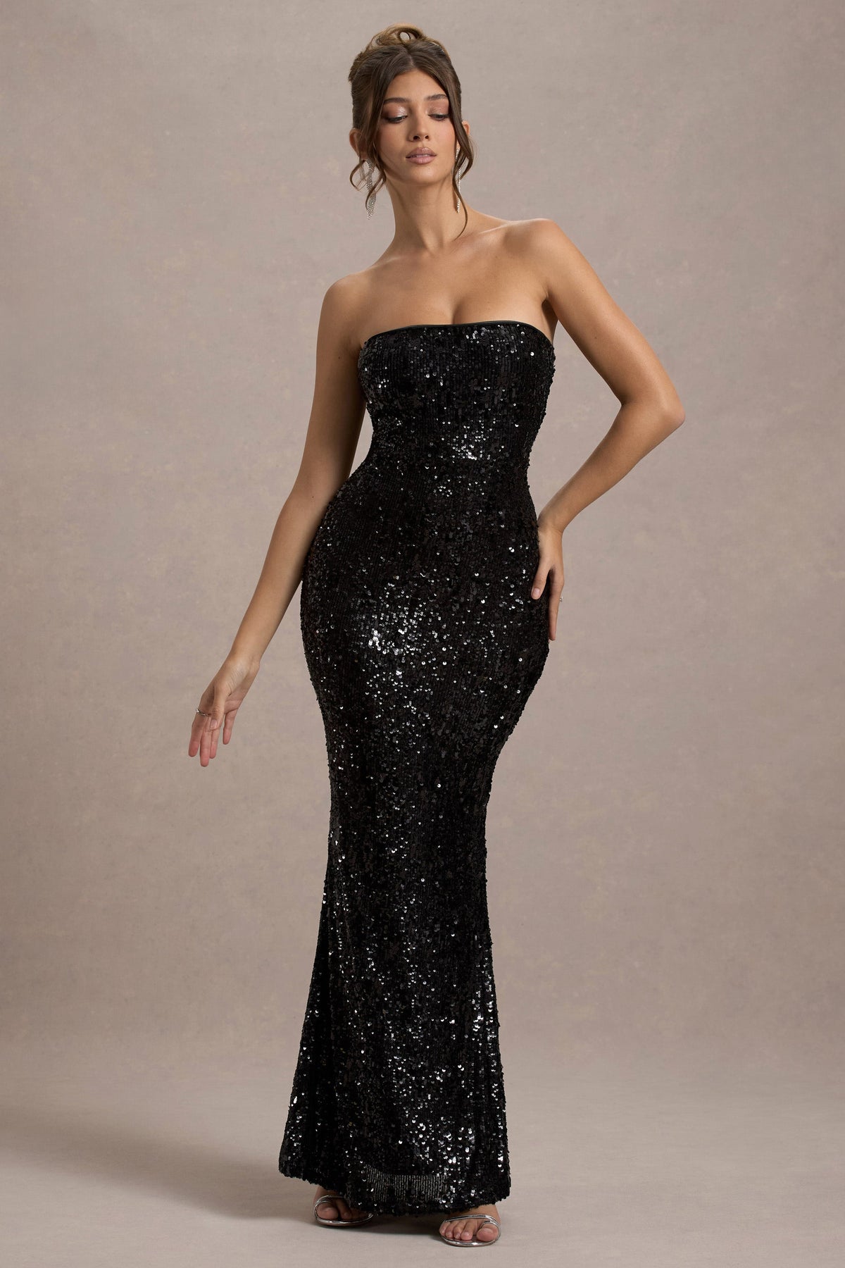 Like Magic | Schwarzes Pailletten-Bandeau-Maxikleid