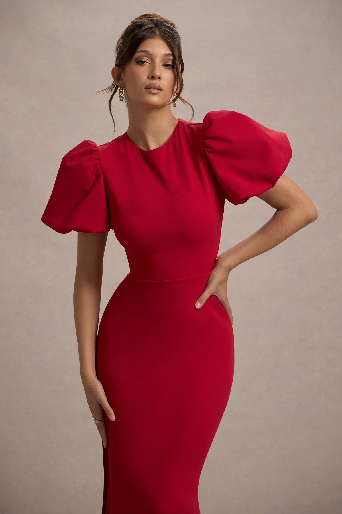 Love Letters | Rotes Maxikleid mit Puffärmeln