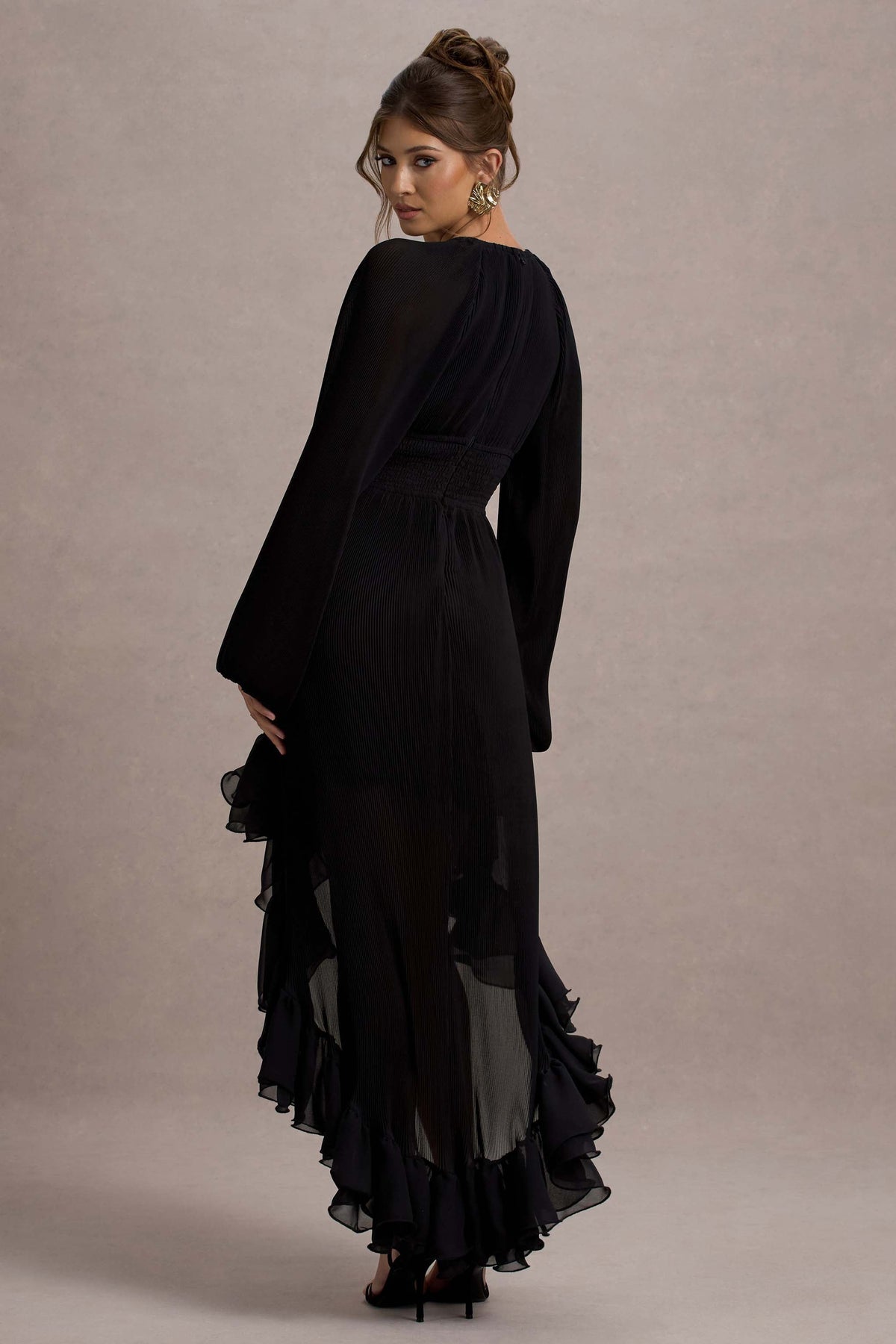 Namir | Schwarzes High-Low Chiffon-Maxikleid
