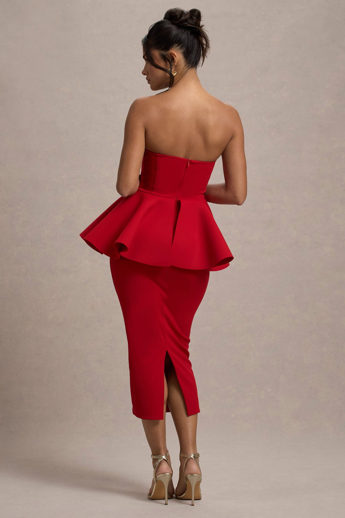 First Dance | Rotes Bandeau-Peplum-Midikleid