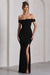 Law of Attraction | Schwarzes Bardot-Maxikleid mit drapiertem Schlitz