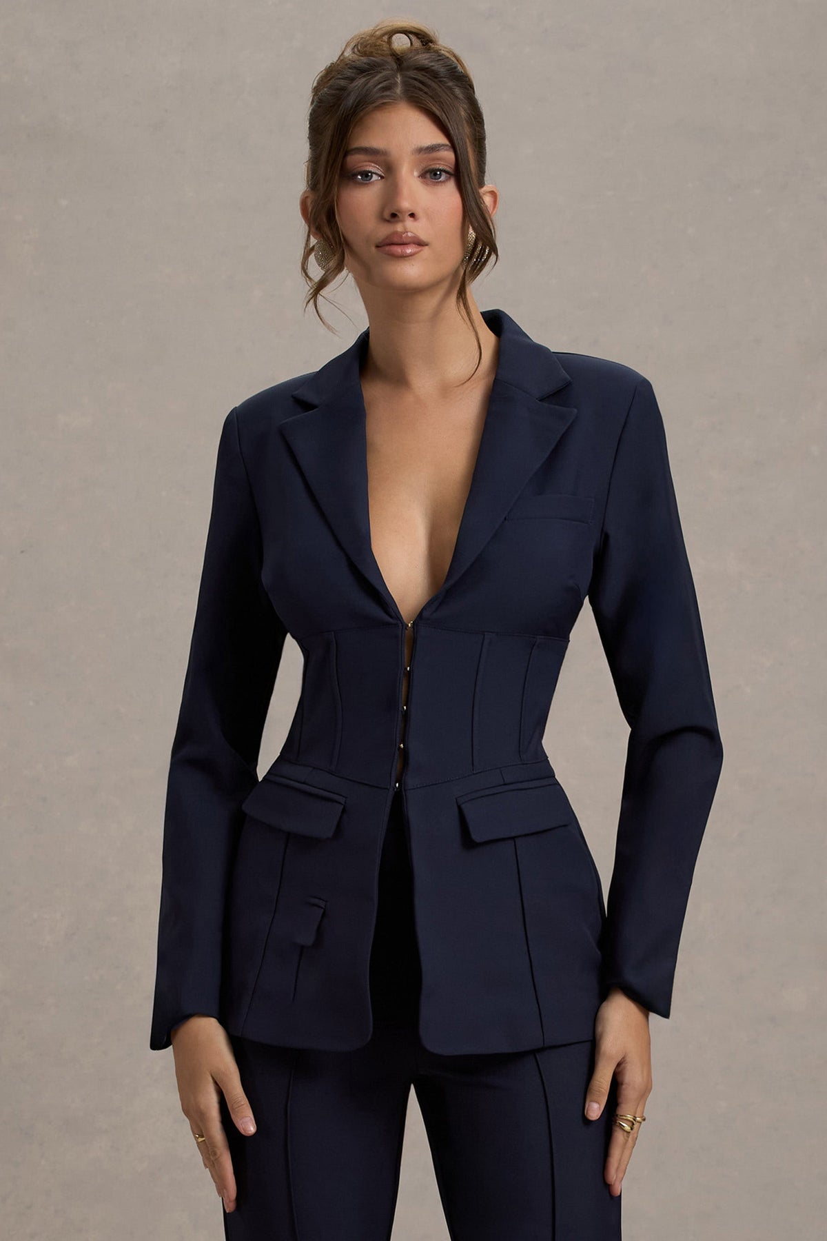Unbeaten | Marineblauer taillierter Korsett-Blazer.