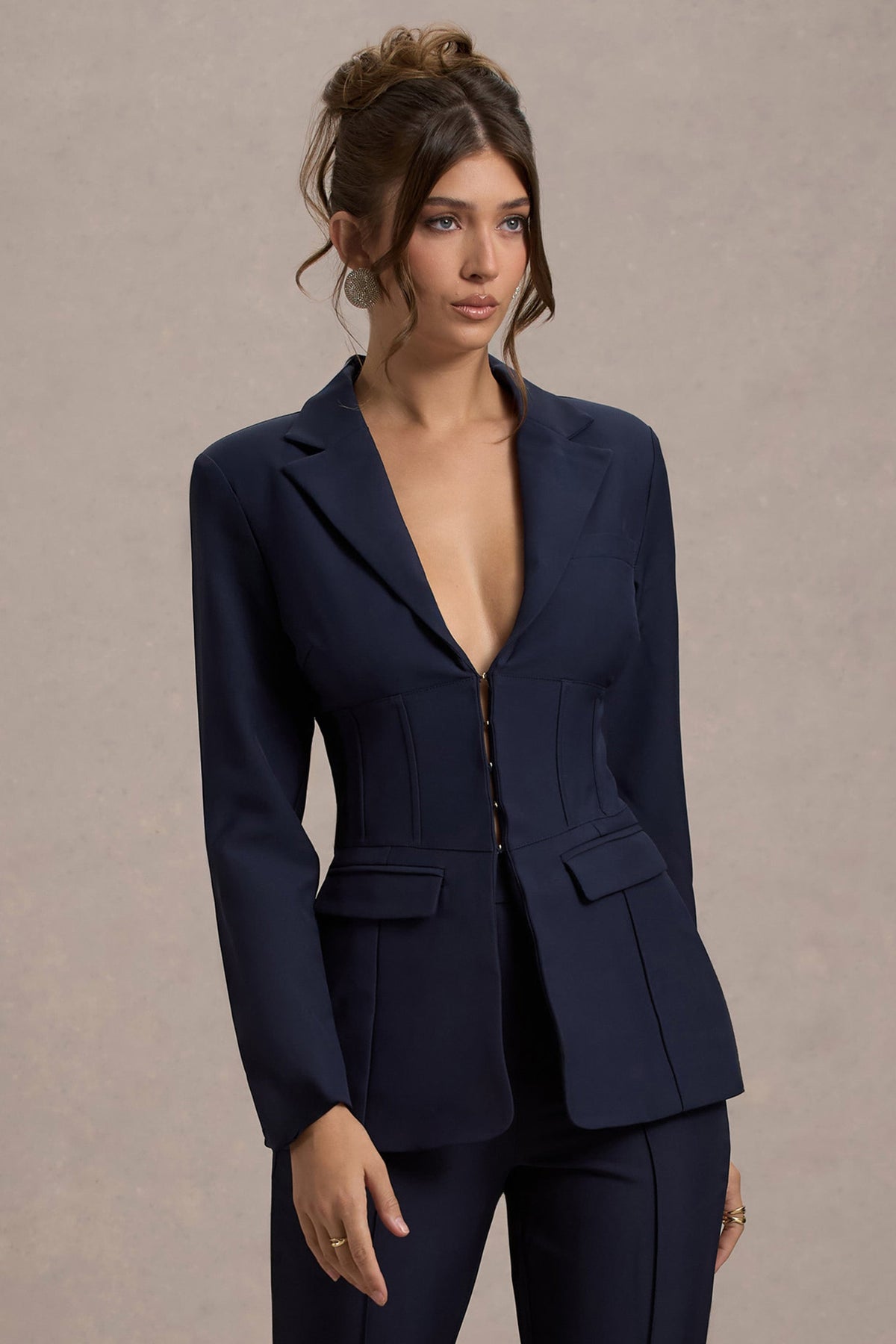 Unbeaten | Marineblauer taillierter Korsett-Blazer.