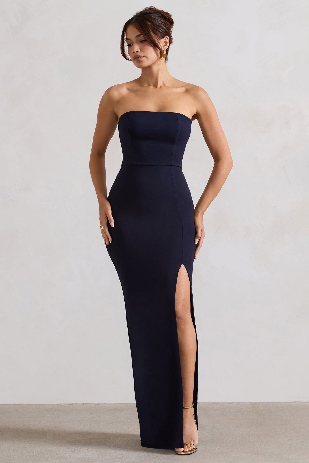 Belle of The Ball | Marineblaues Bandeau-Maxikleid mit Schlitzsaum