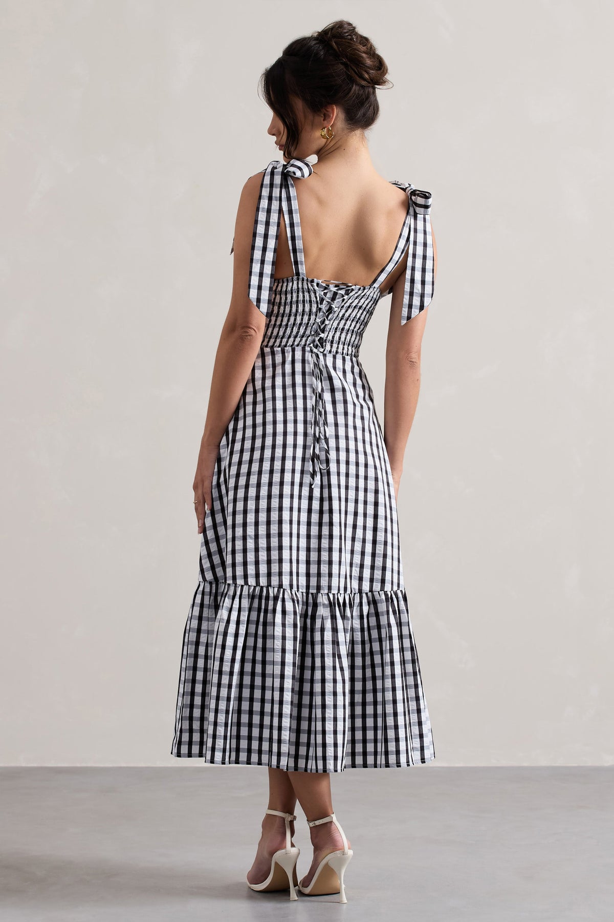 Brighton | Schwarz-weißes Karo-Midikleid mit Sweetheart-Ausschnitt