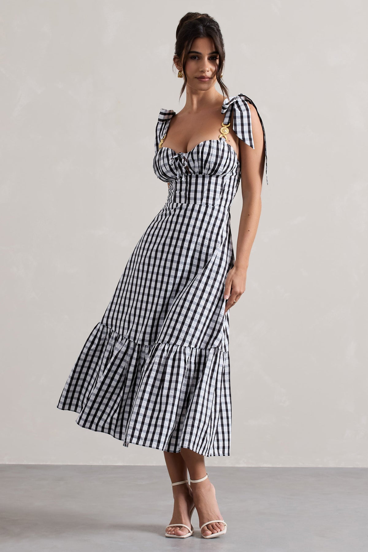 Brighton | Schwarz-weißes Karo-Midikleid mit Sweetheart-Ausschnitt
