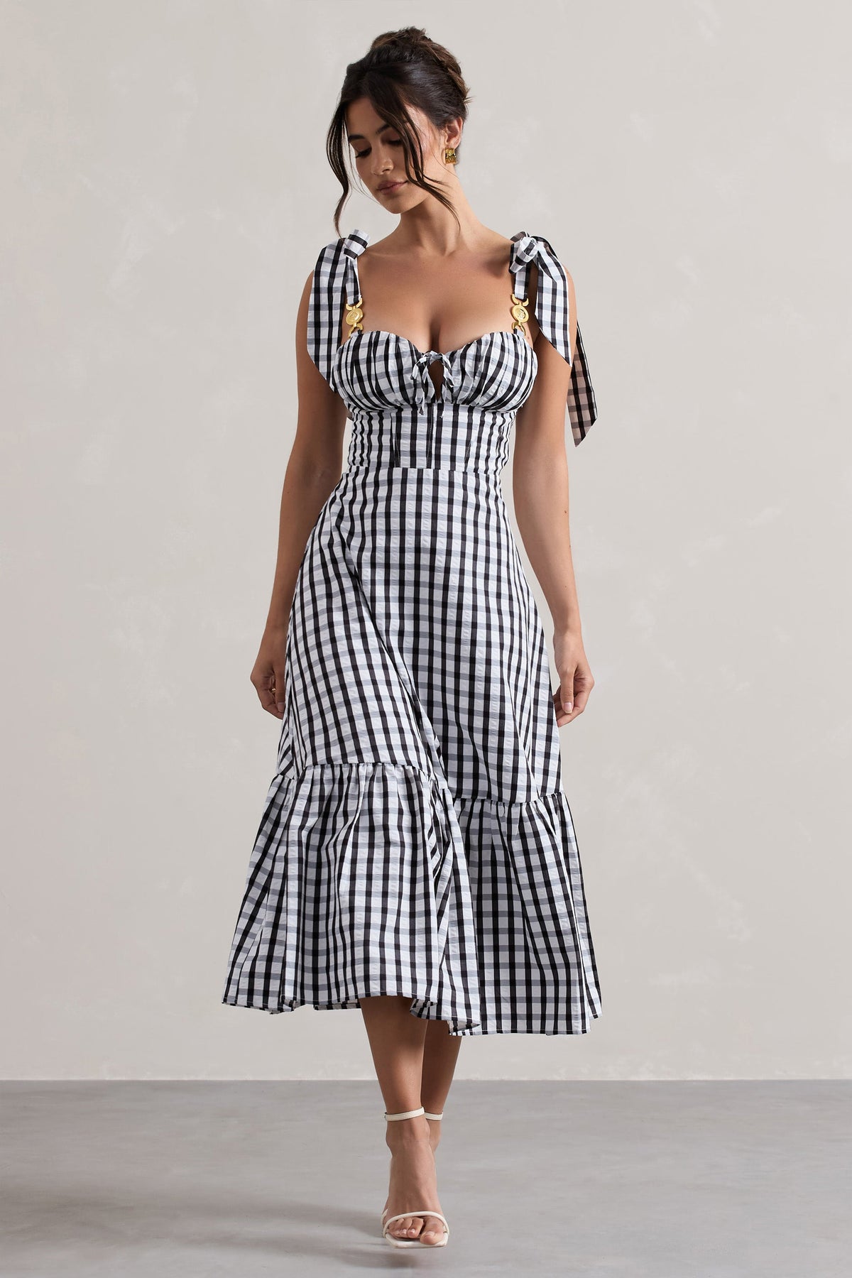 Brighton | Schwarz-weißes Karo-Midikleid mit Sweetheart-Ausschnitt