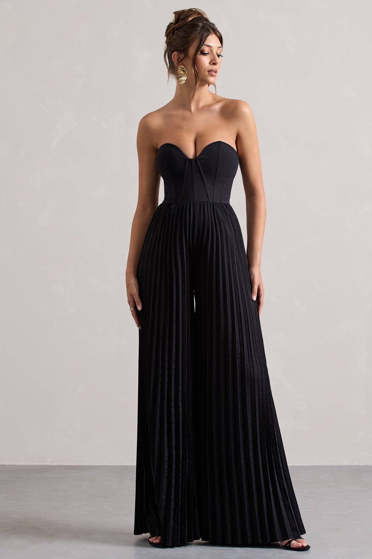 Lorelai | Schwarzer Korsett-Plisseé-Jumpsuit mit weitem Bein