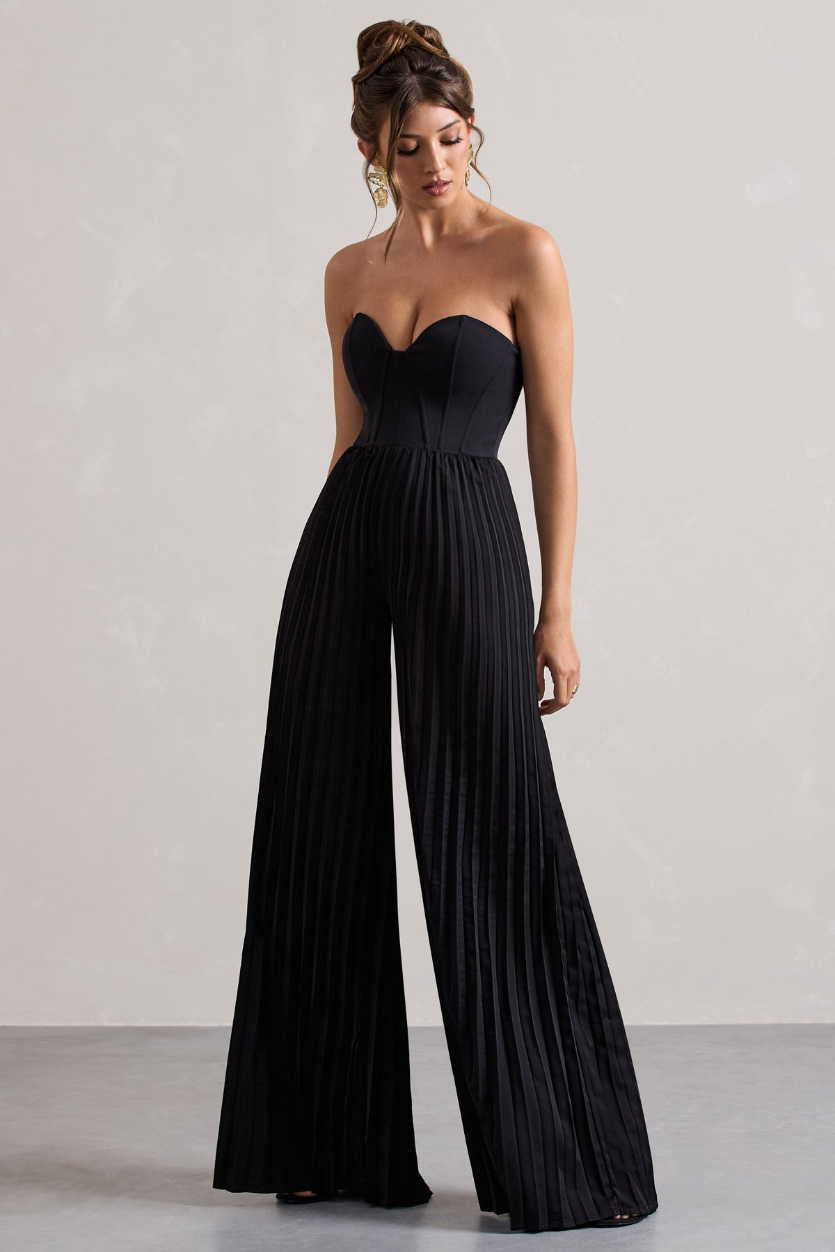 Lorelai | Schwarzer Korsett-Plisseé-Jumpsuit mit weitem Bein