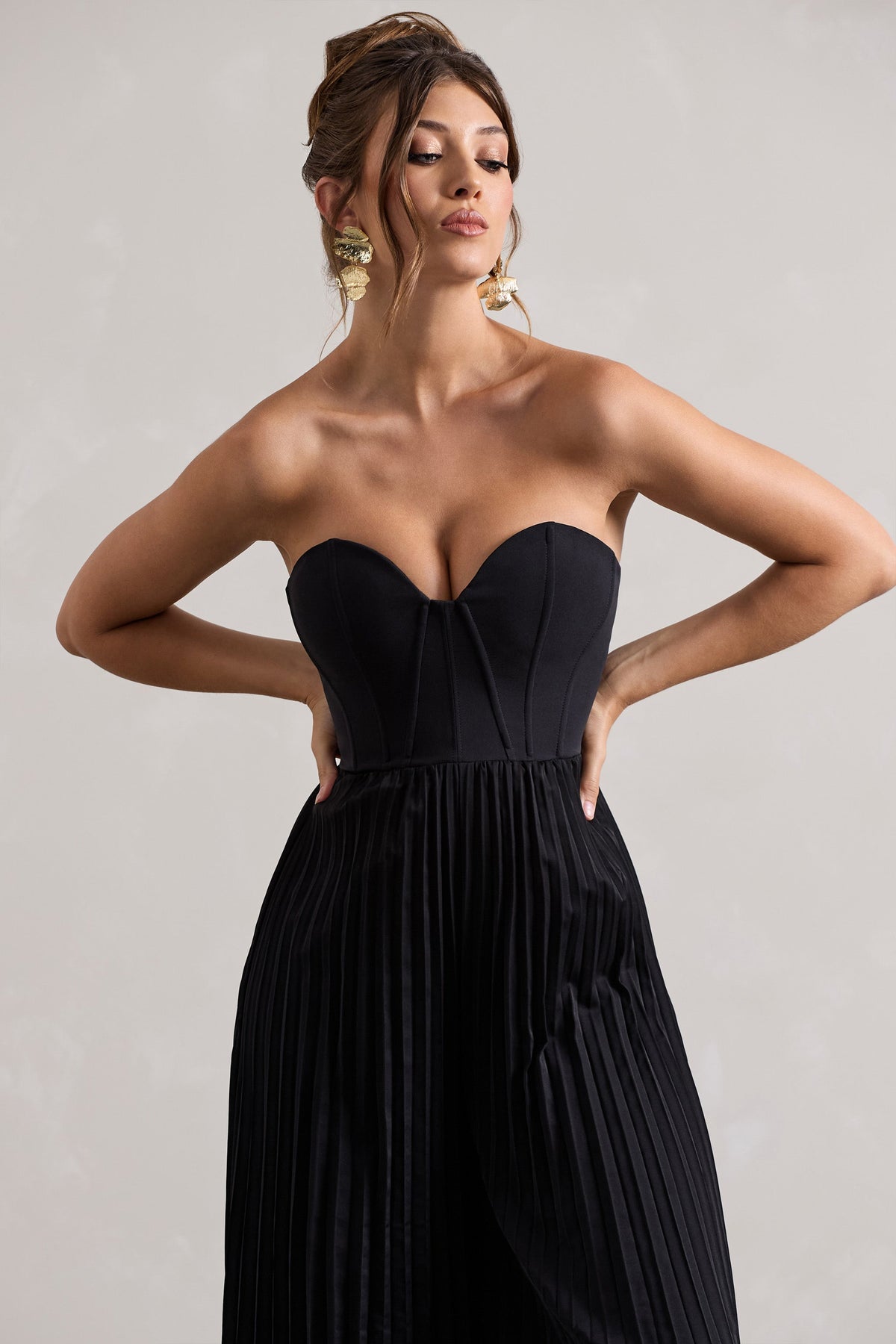 Lorelai | Schwarzer Korsett-Plisseé-Jumpsuit mit weitem Bein