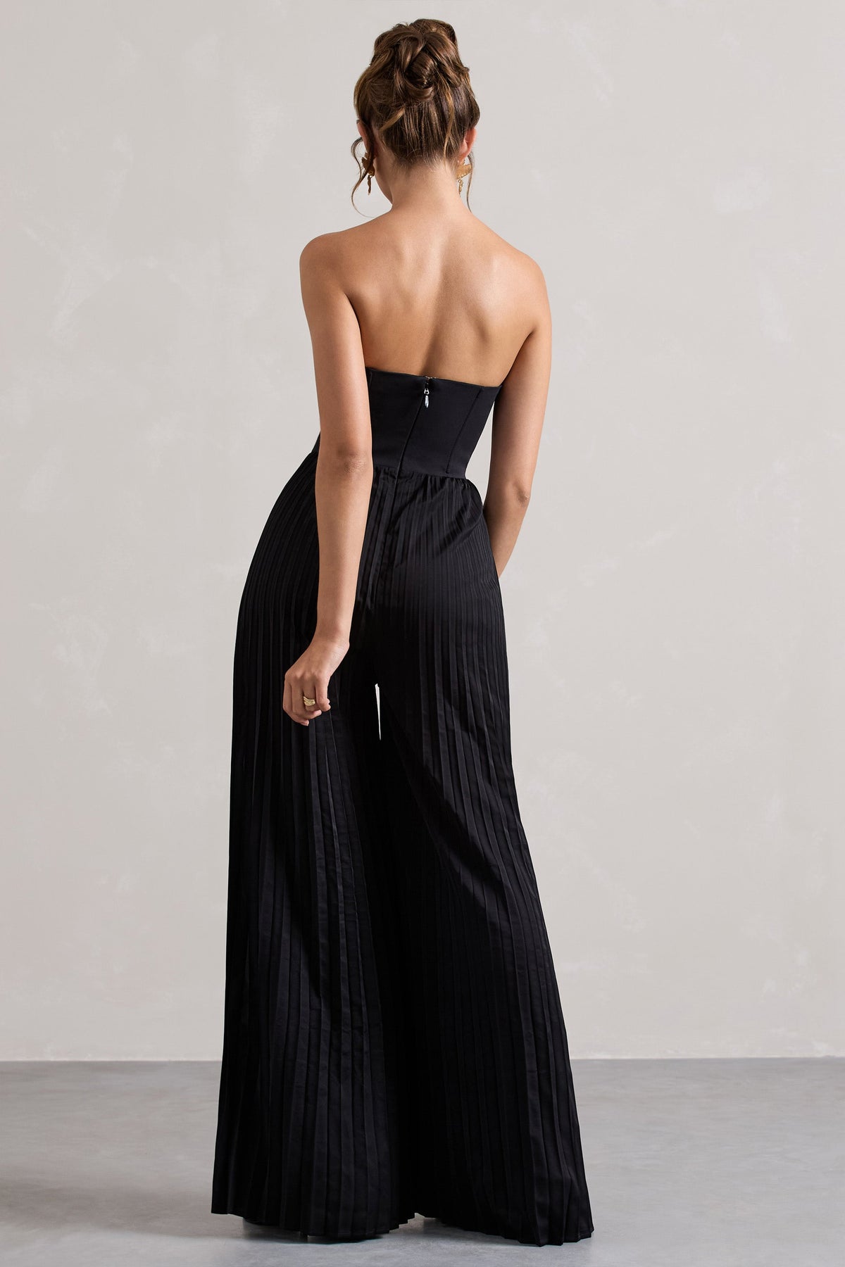 Lorelai | Schwarzer Korsett-Plisseé-Jumpsuit mit weitem Bein