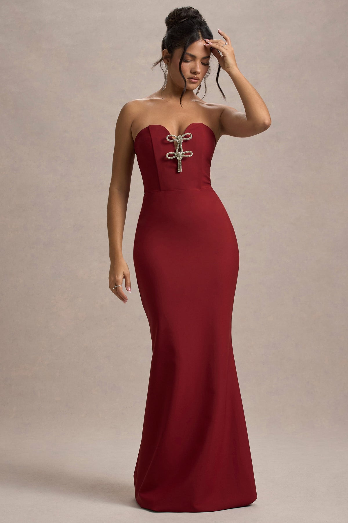 Molly | Beerenfarbenes trägerloses Sweetheart-Maxikleid
