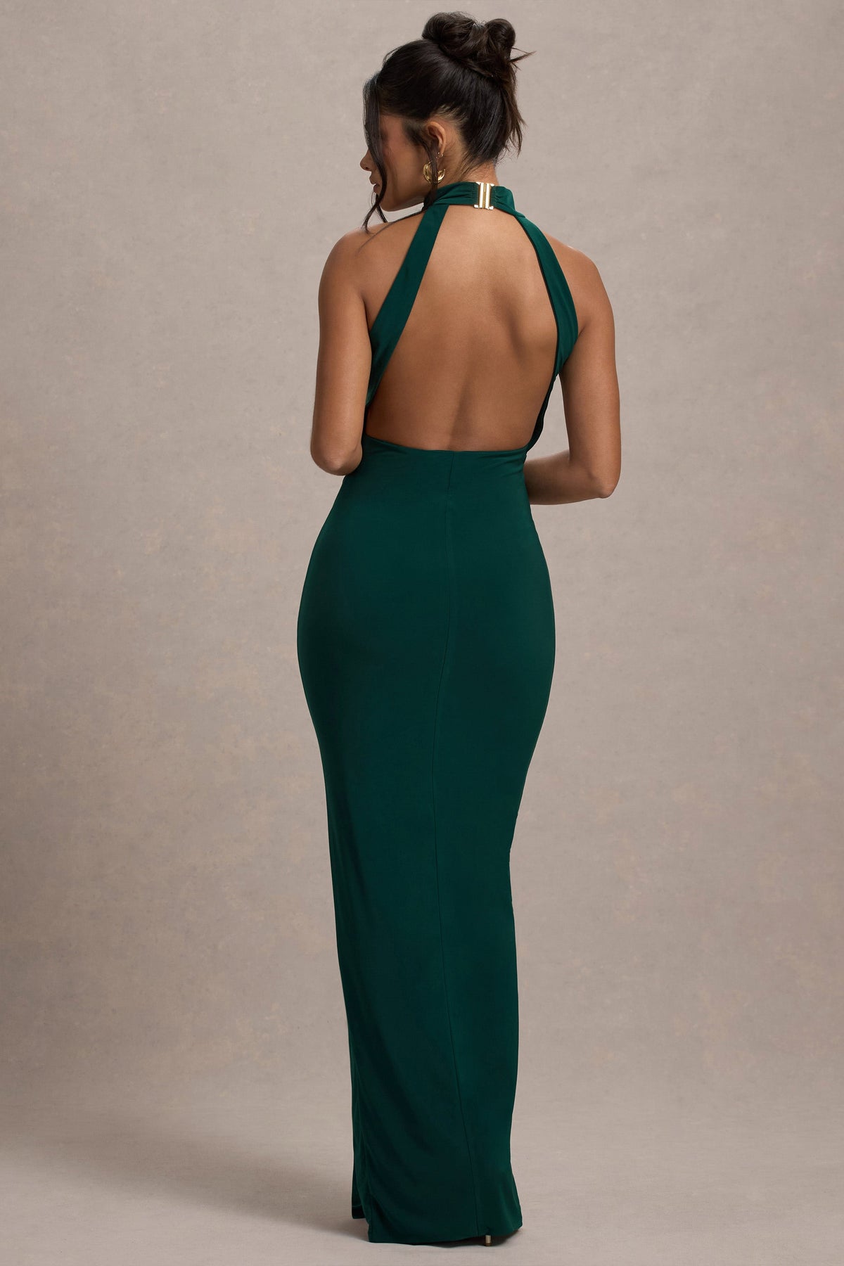 Khari | Flaschengrünes Midikleid mit Volantärmeln und Zipfelsaum