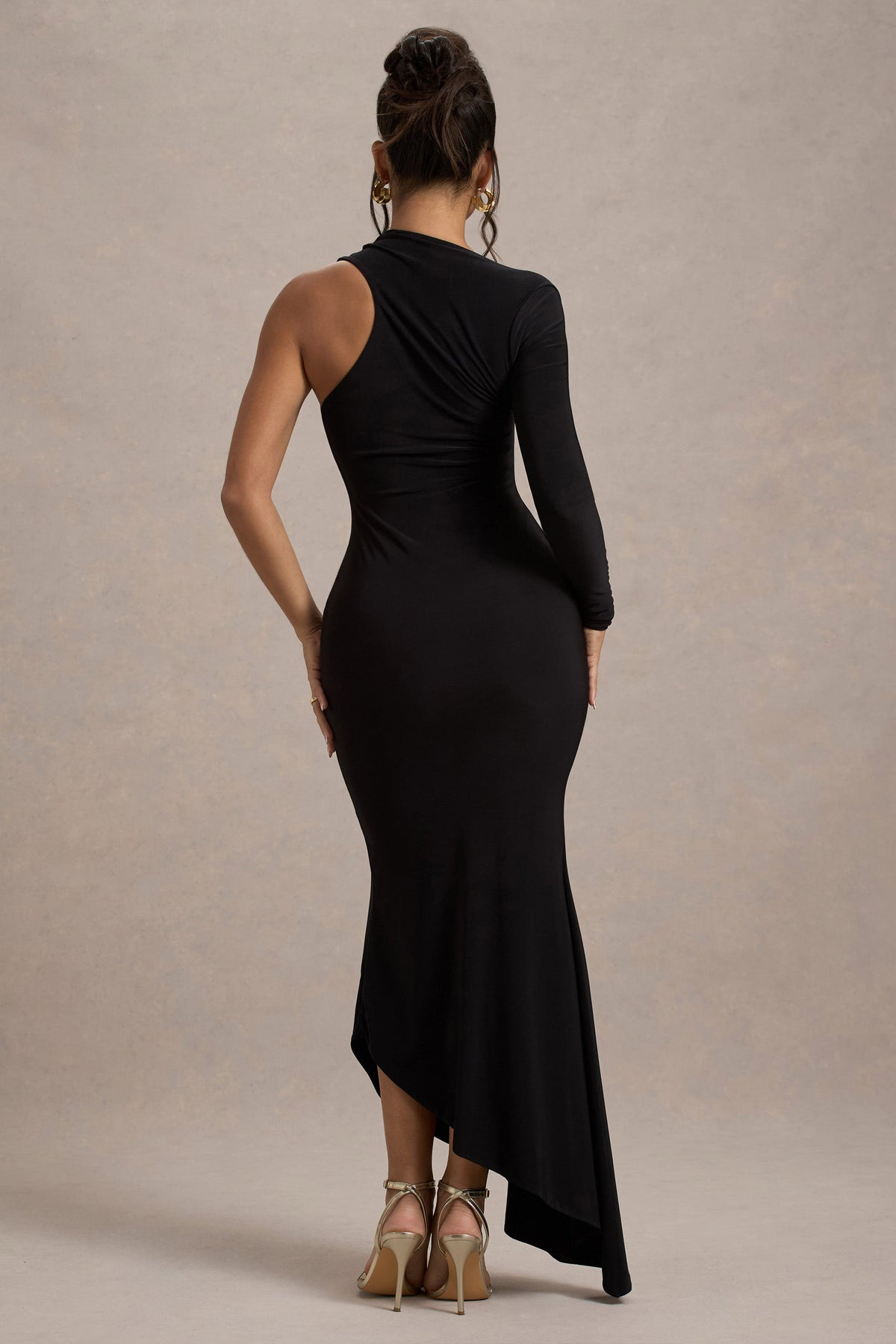 Orsa | Schwarzes One-Shoulder asymmetrisches Maxikleid