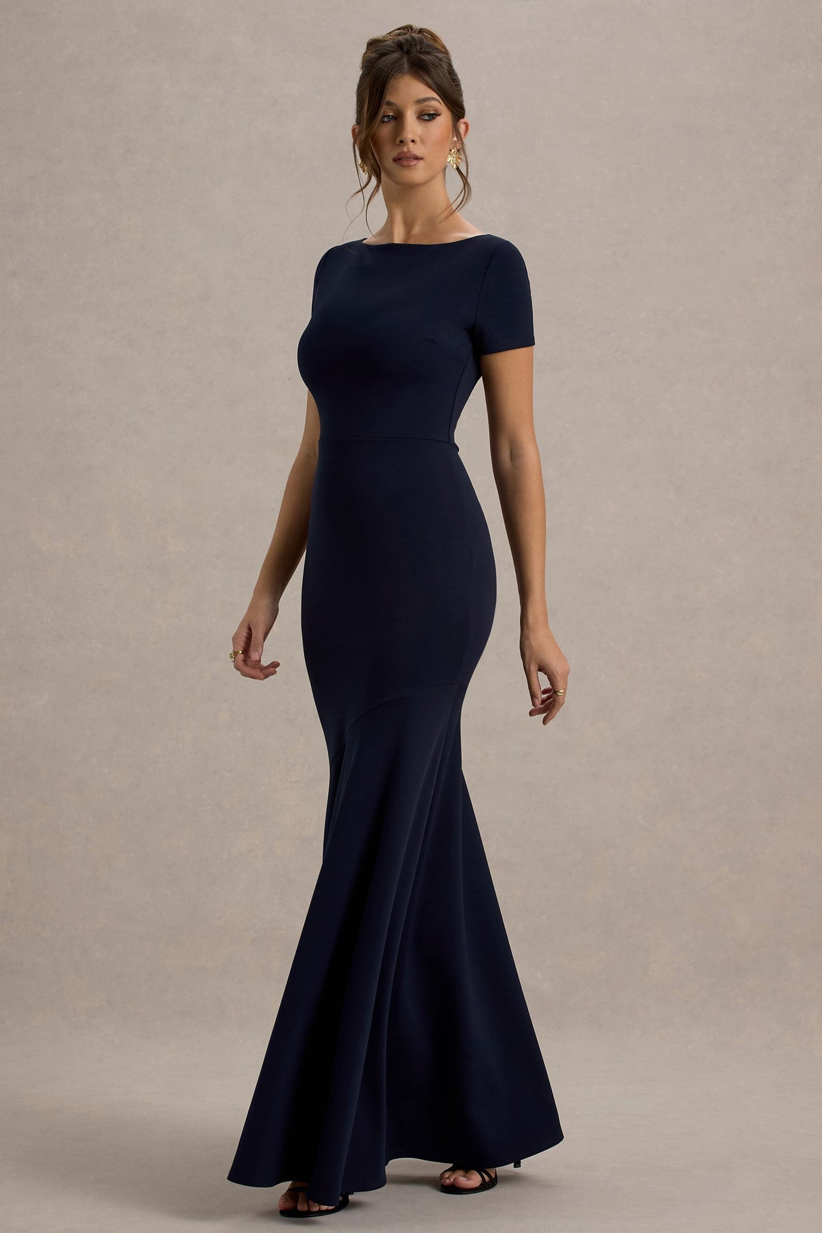 Rian | Marineblaues Maxi-Kleid mit kurzen Ärmeln