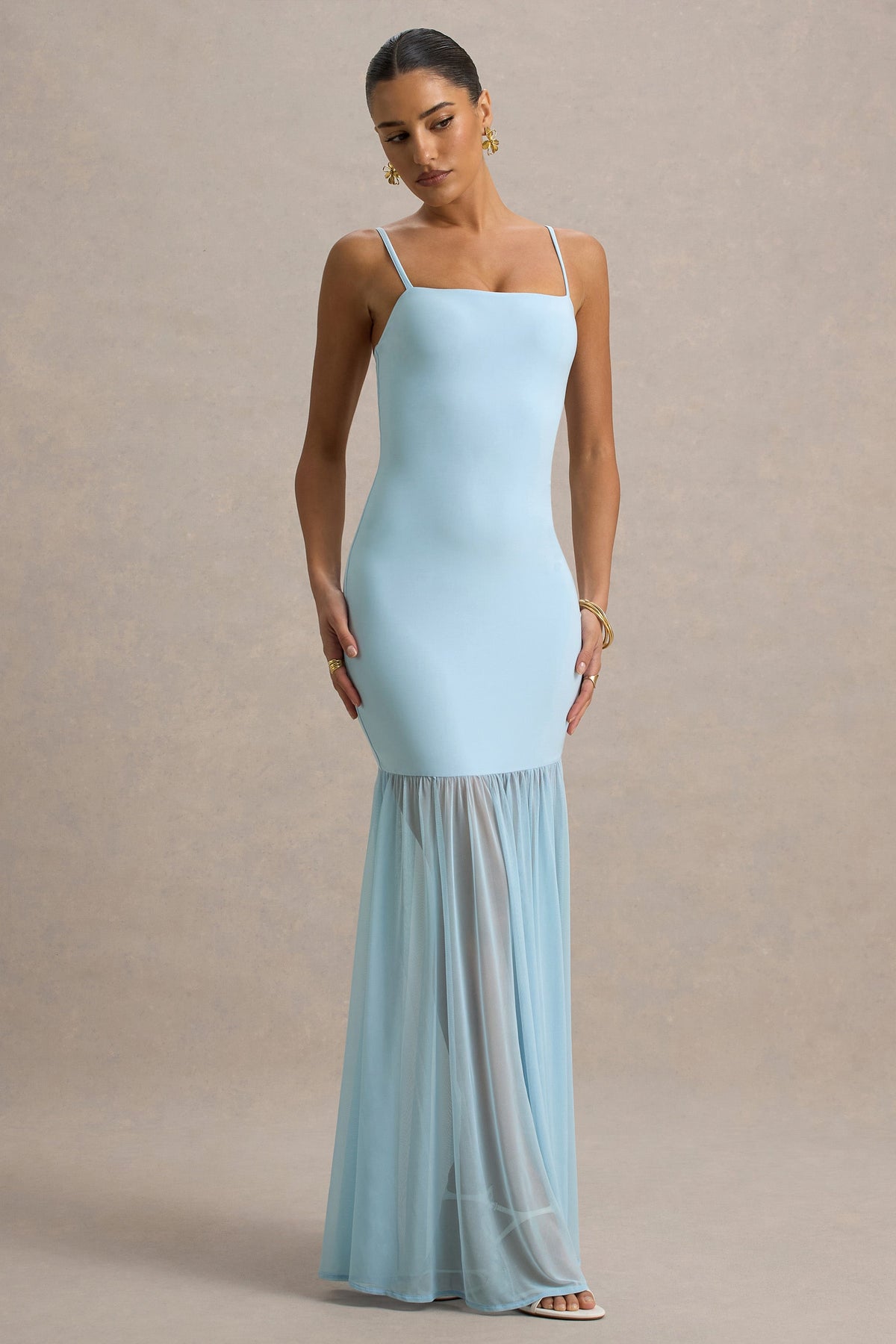 Ernie | Maxikleid in Puderblau mit Chiffonrock