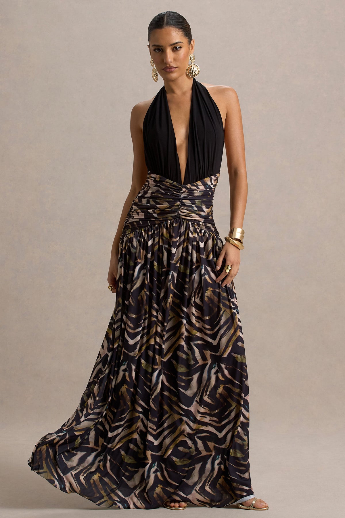 Ferreira | Maxikleid mit Zebramuster und tiefem Ausschnitt