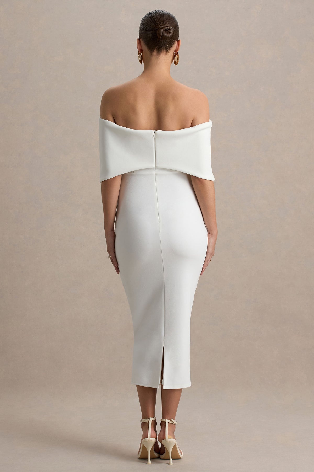 Droplet | Weißes Bardot-Umstands-Midikleid mit Schleife