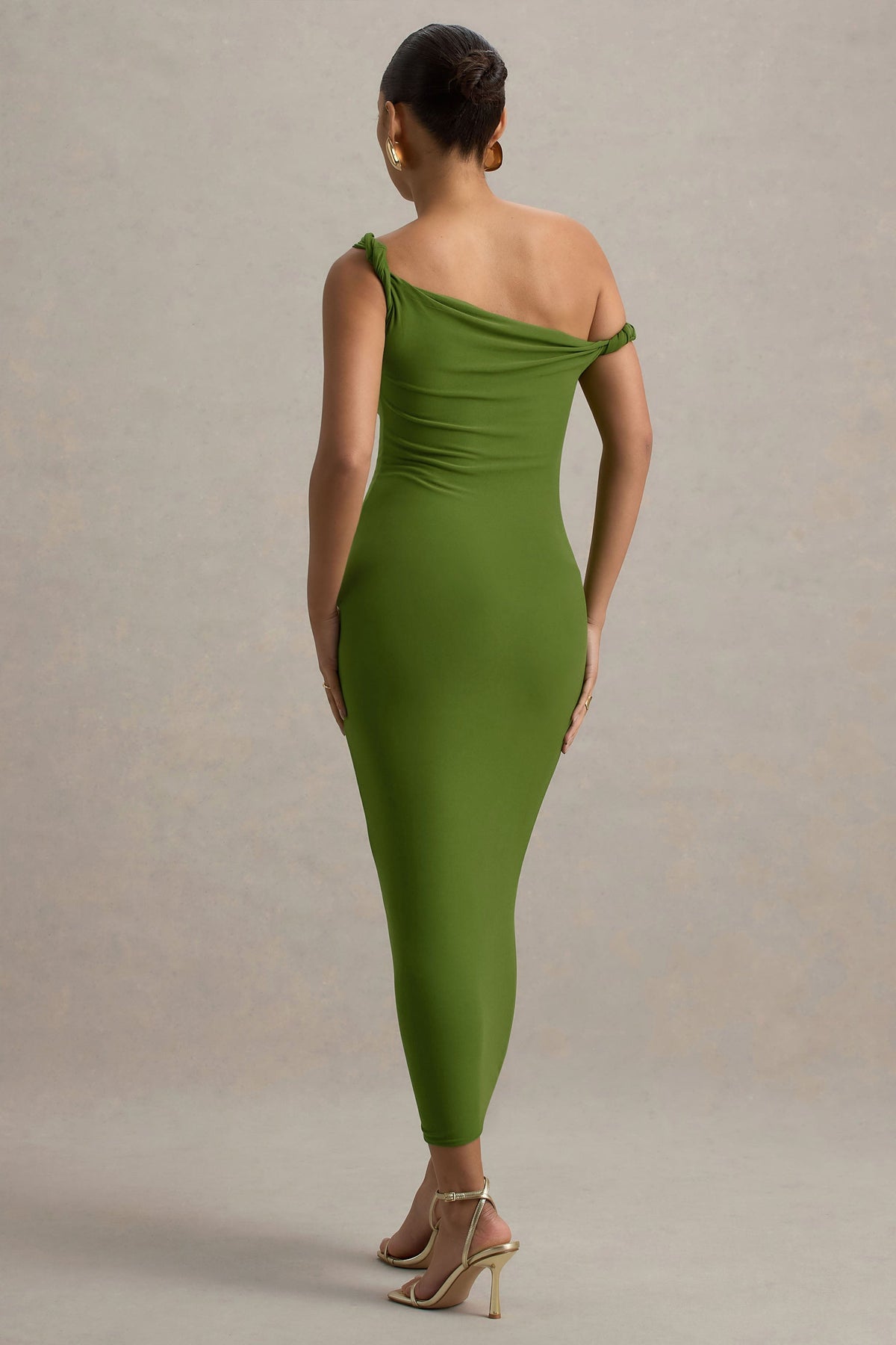 Salome | Grünes Asymmetrisches Midikleid mit verdrehten Details