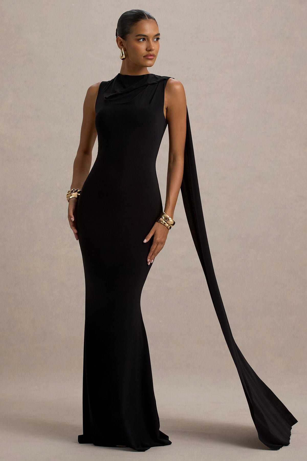 Mia | Schwarzes Maxikleid mit Bindegürtel