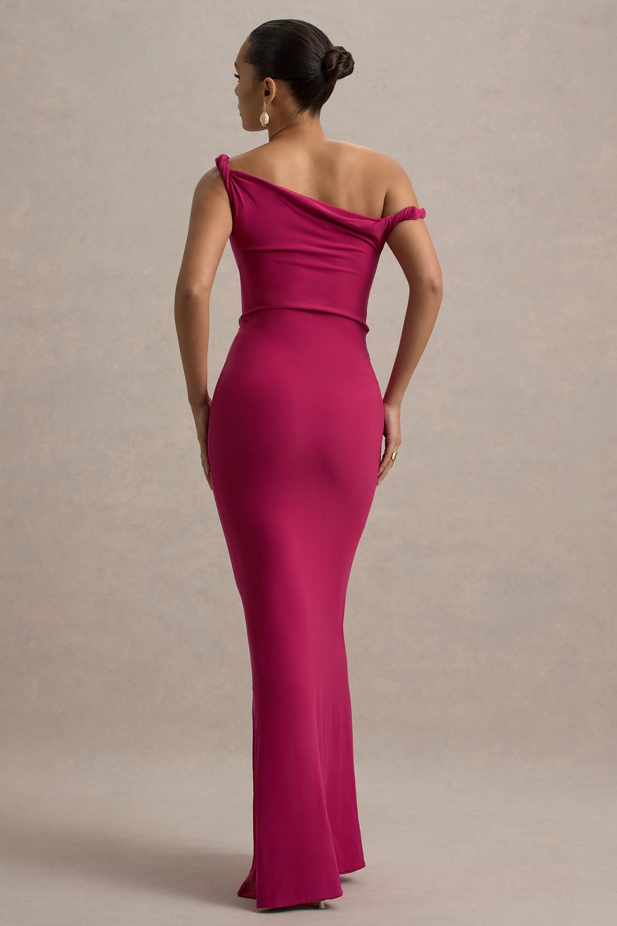 Lita | Hot Pink Asymmetrisches Maxikleid mit verdrehten Details