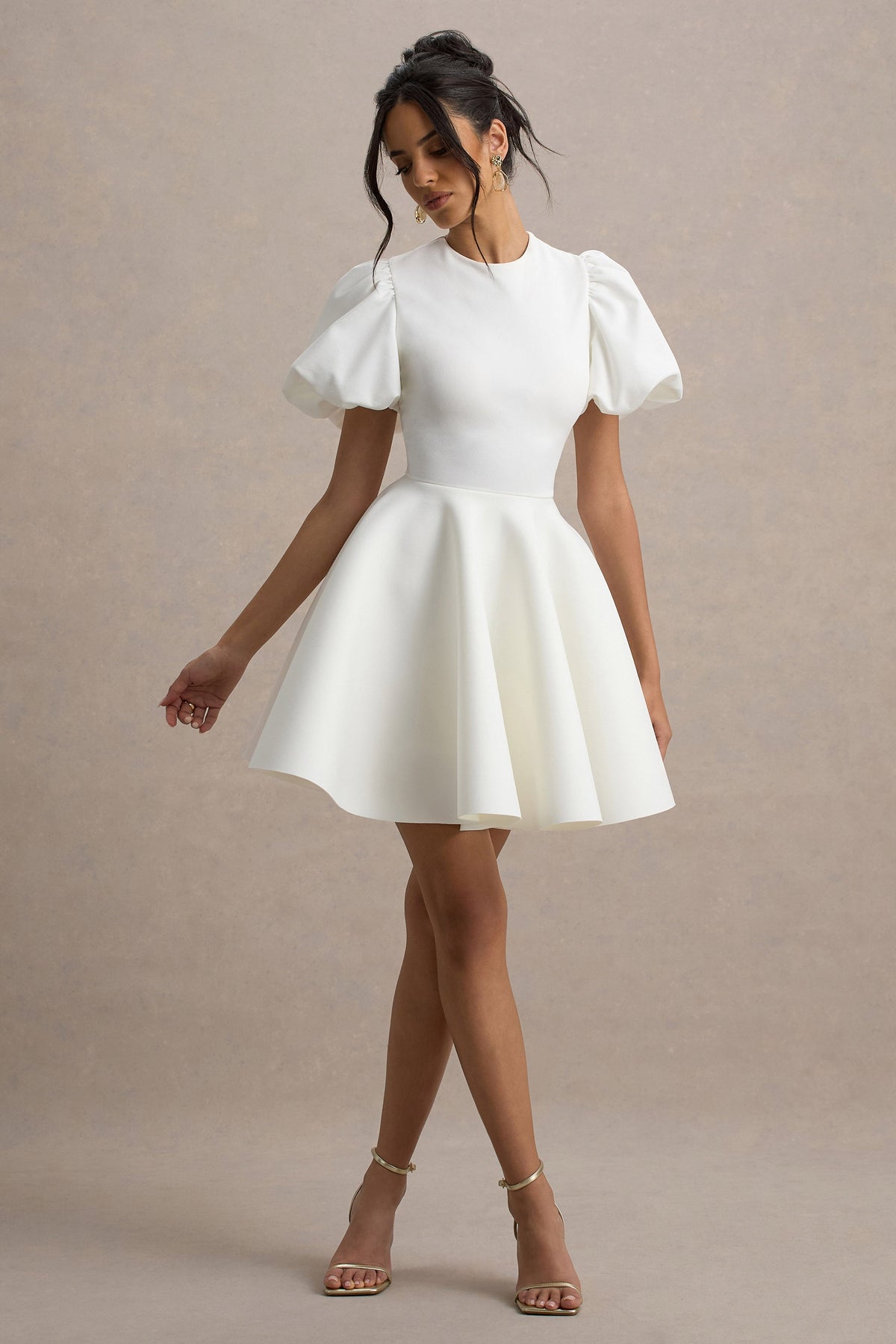 Emelia | Weißes Skater-minikleid mit Puffärmeln