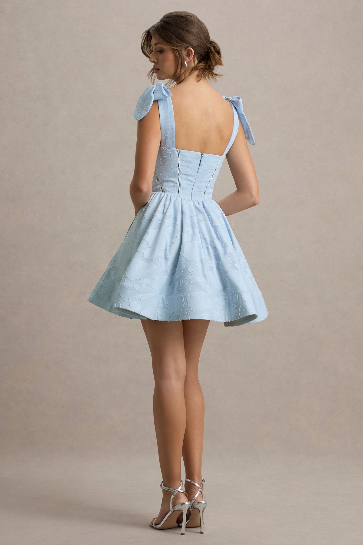Bethani | Hellblaues Skater-Minikleid mit Schleifen-Trägern